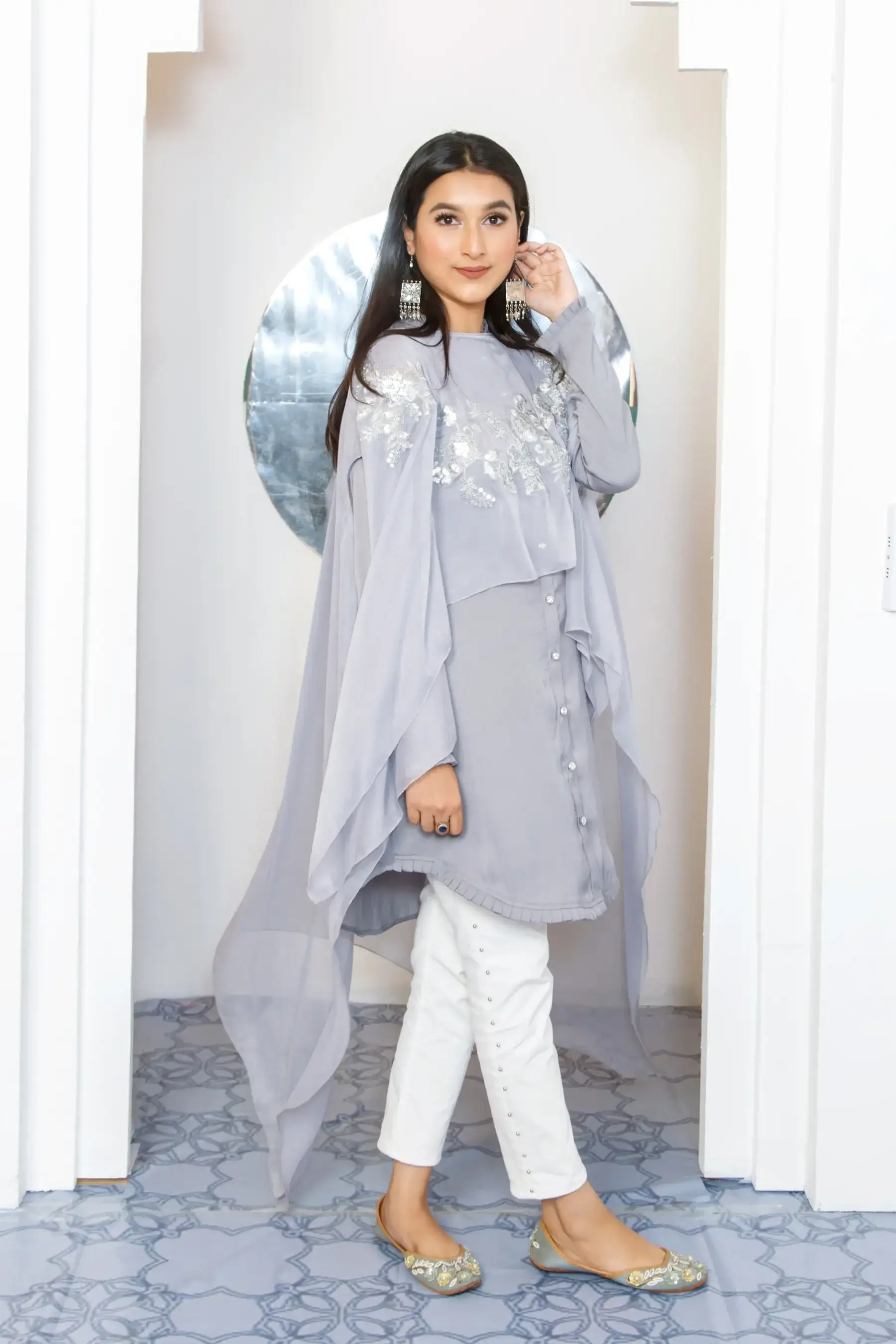 High Low Poncho - PALE GREY
