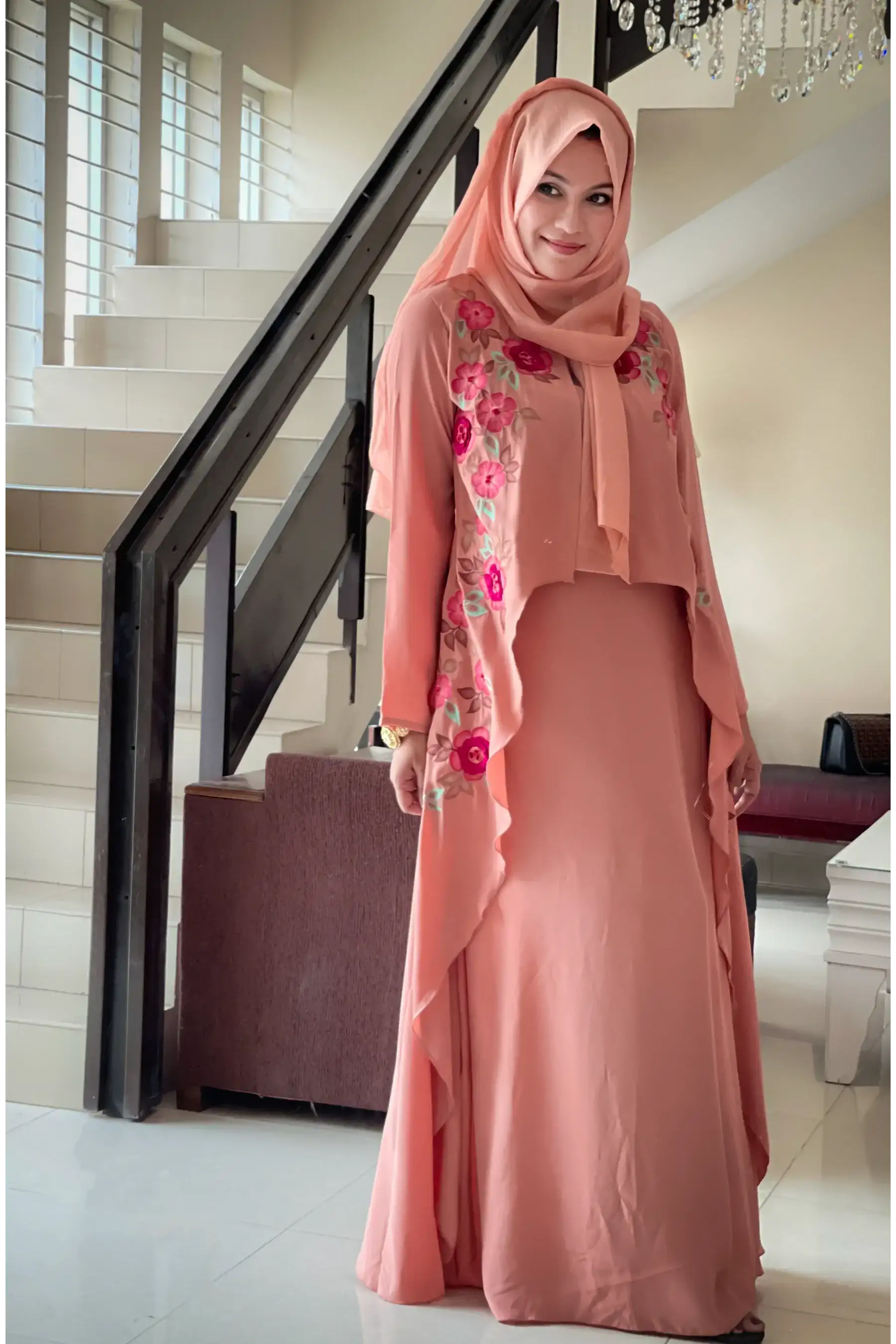 Garden Abaya - WARM PEACH