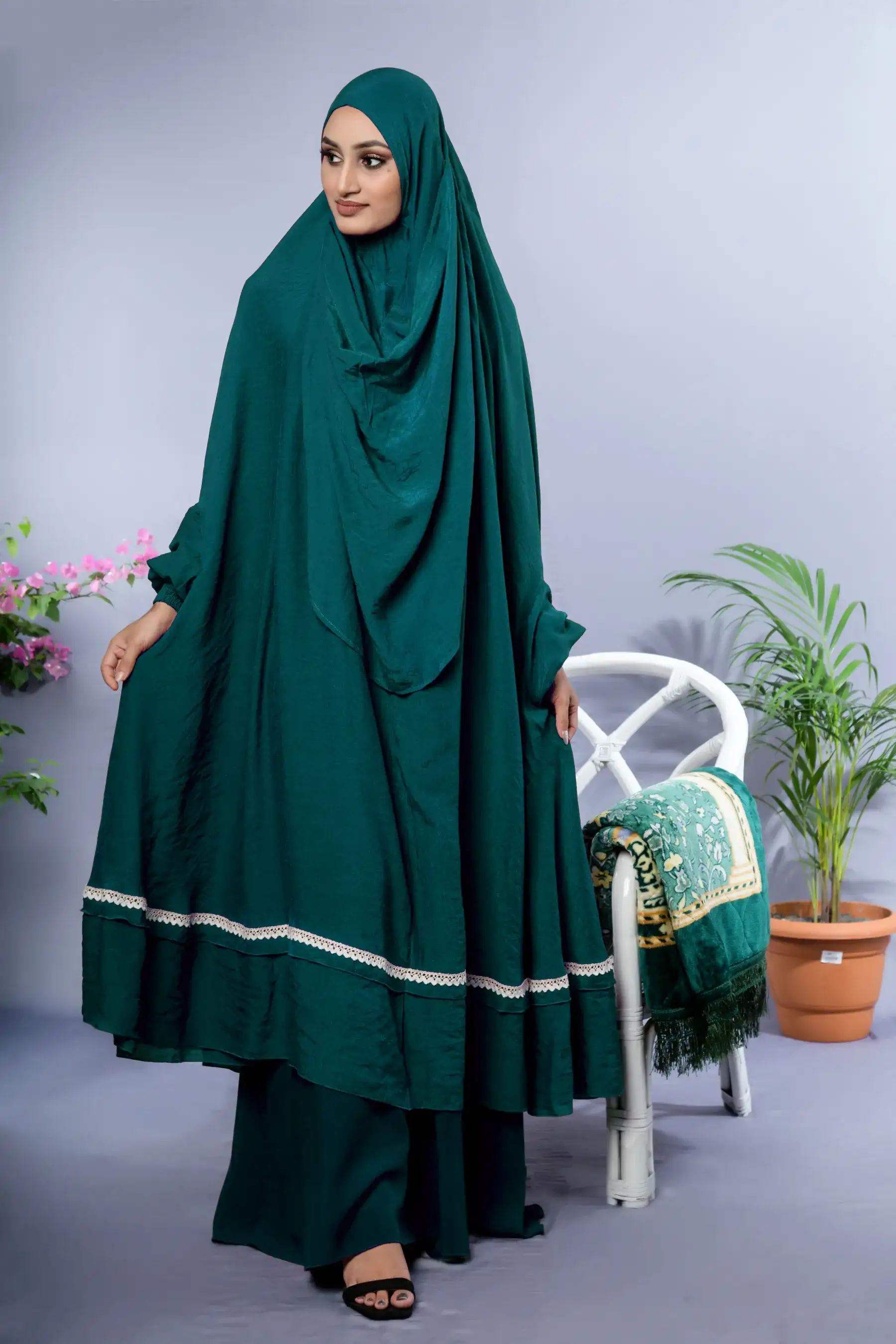 Lace Khimar - Slate Blue