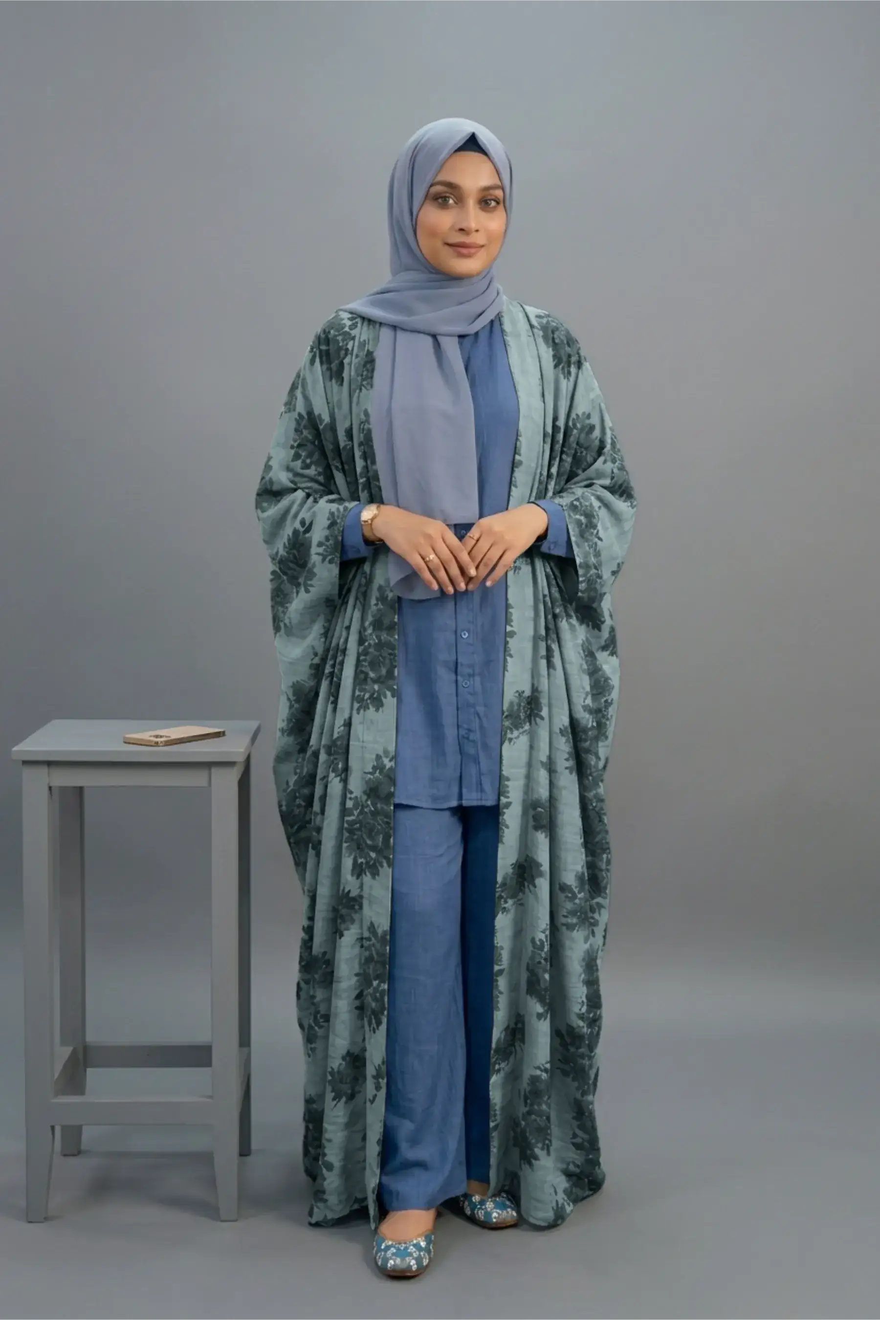 Print Knot Abaya - Mint