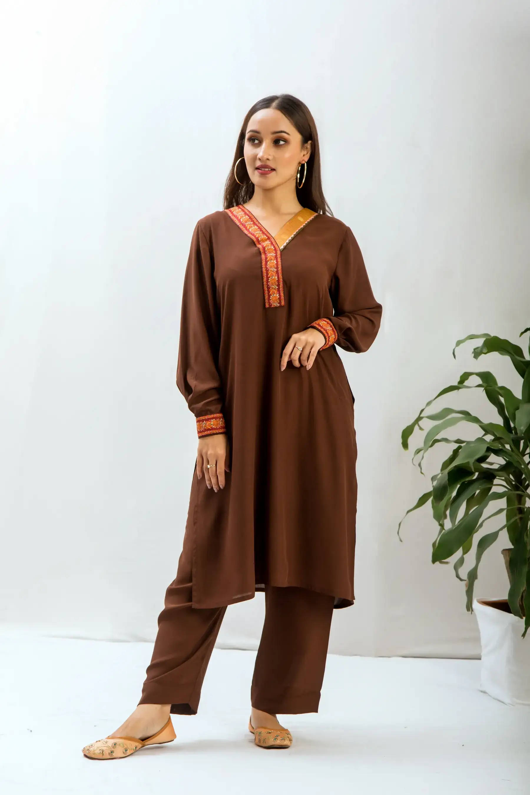 Lace kurti Set - COFFEE