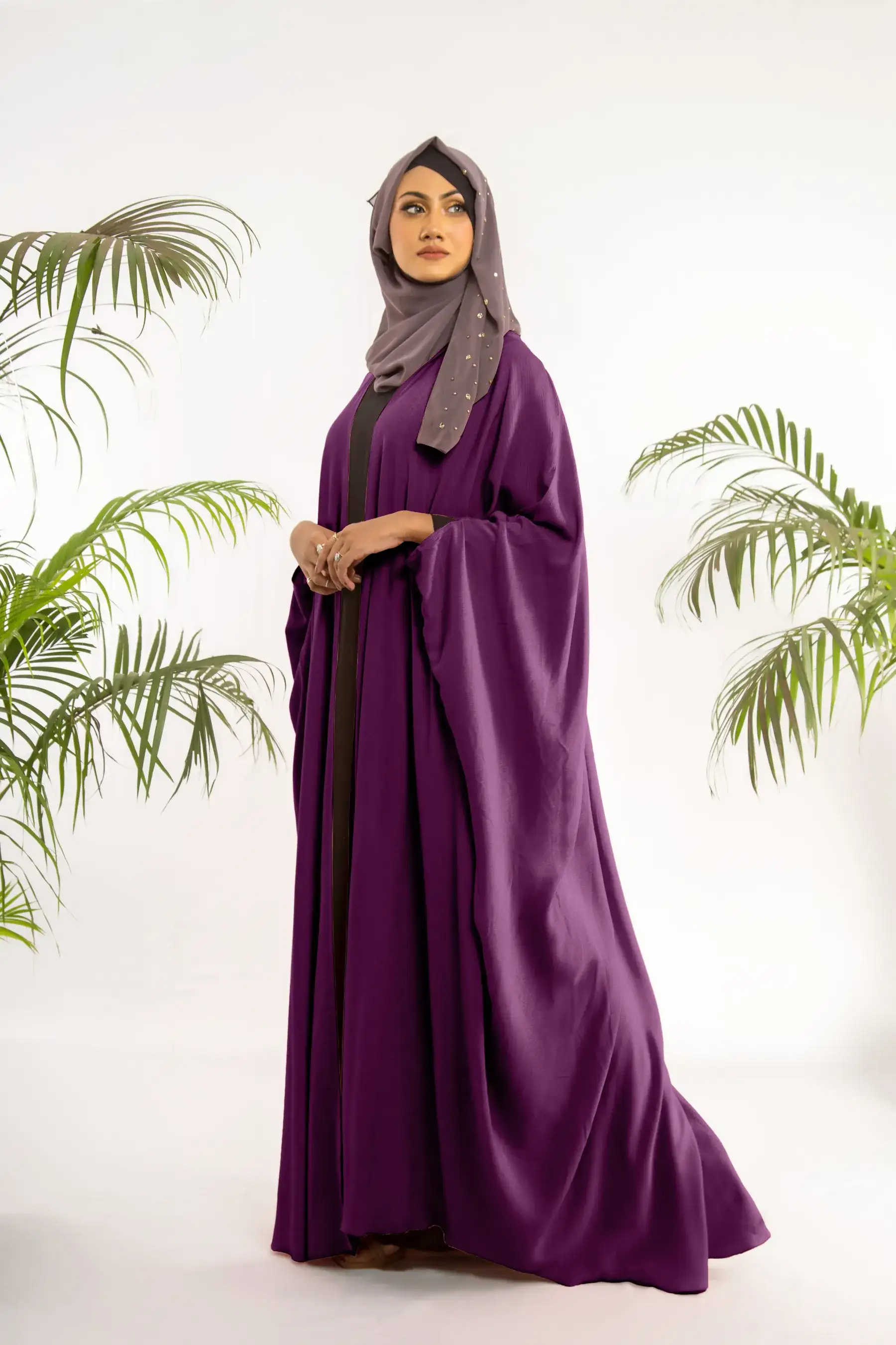 Cheese Cotton Knot Abaya - Purple