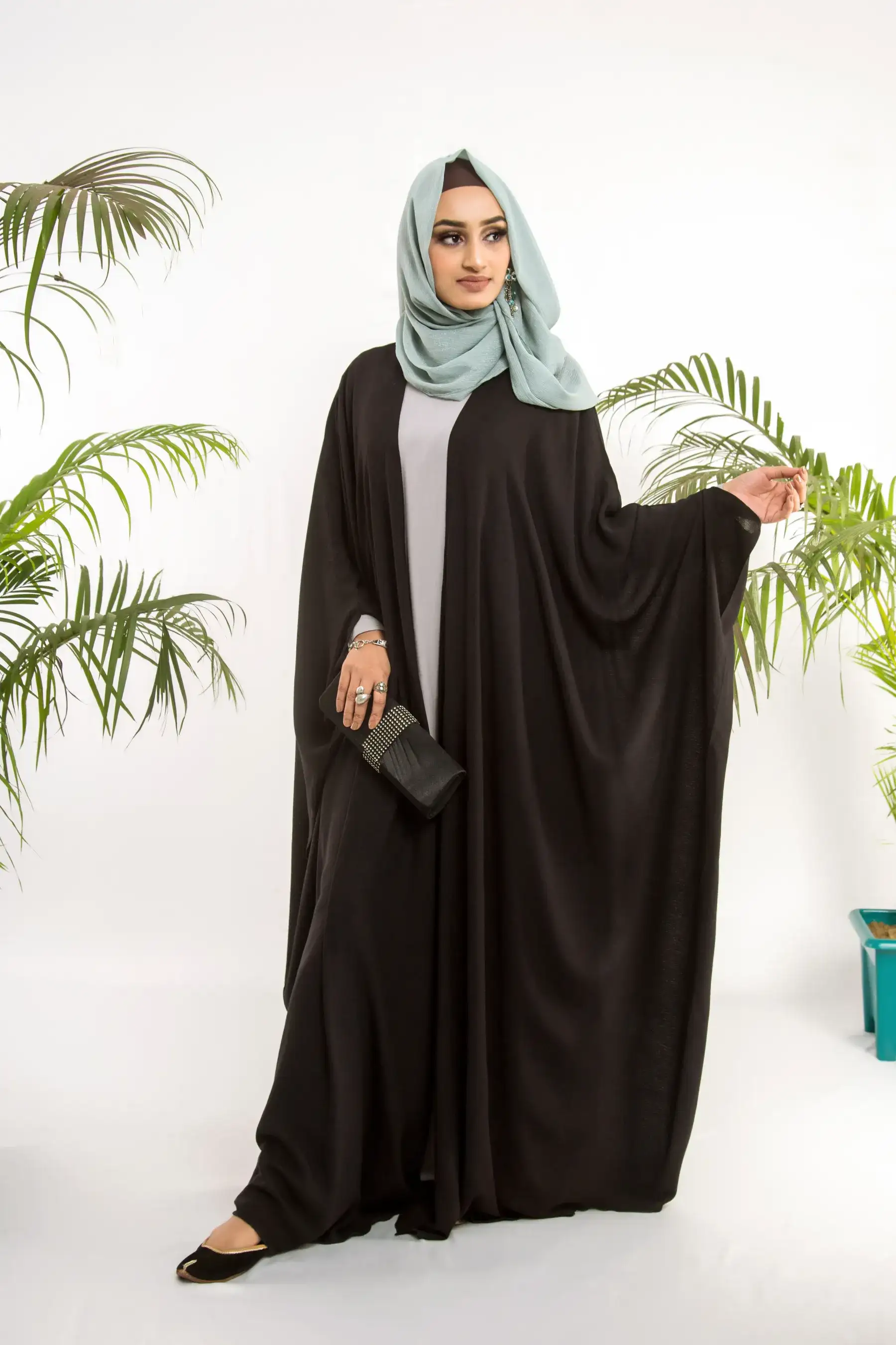 Cheese Cotton Knot Abaya - Black