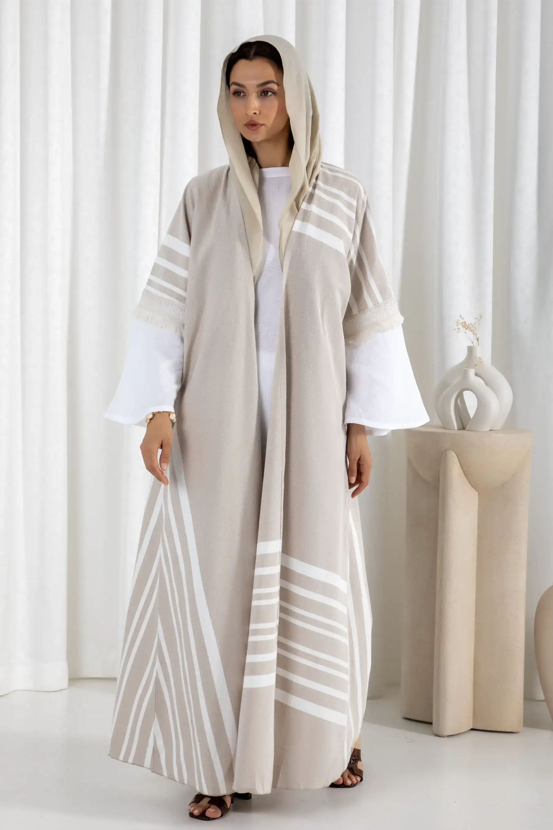 Striped ABAYA - Bisque