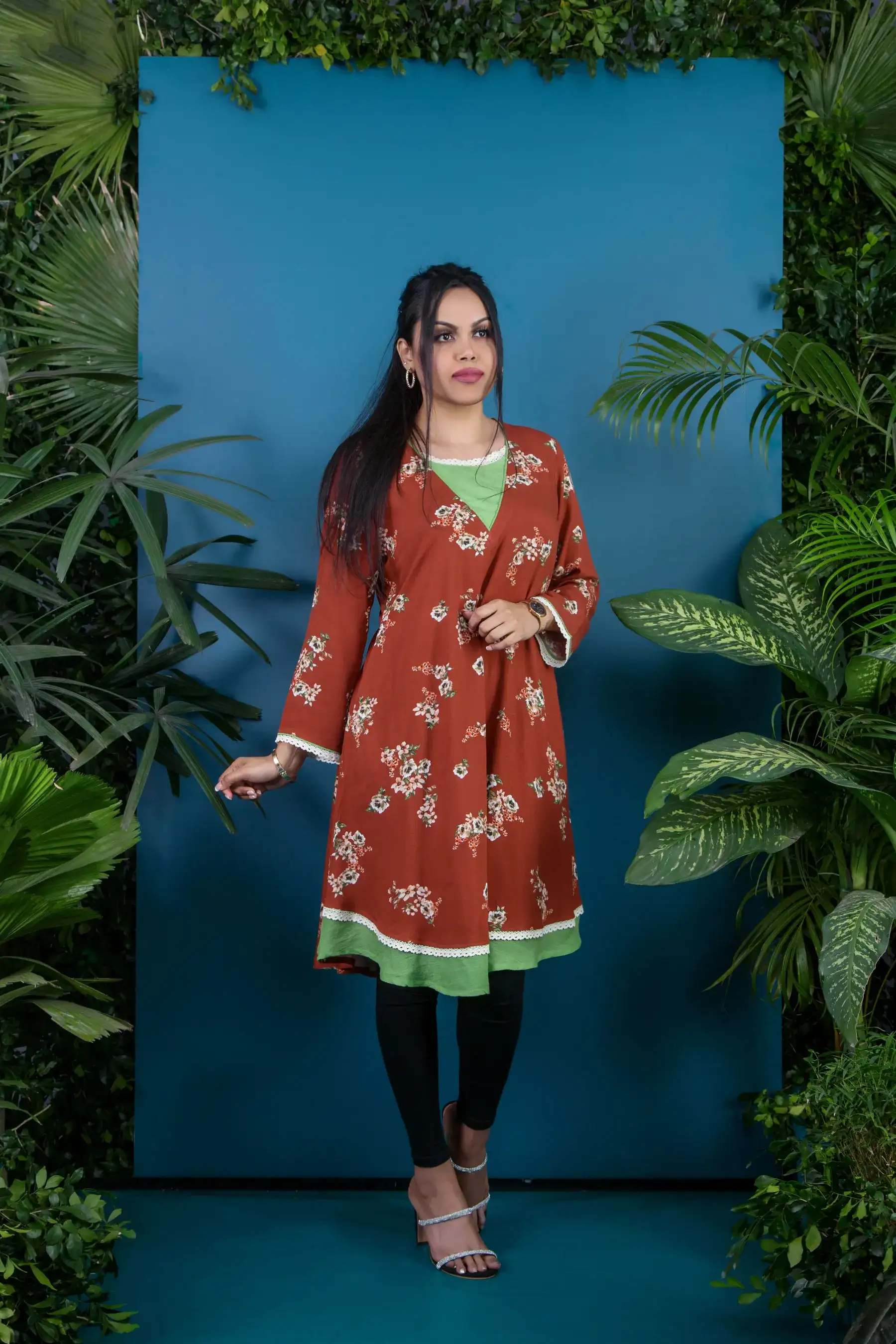 V Neck Kurti - RUST