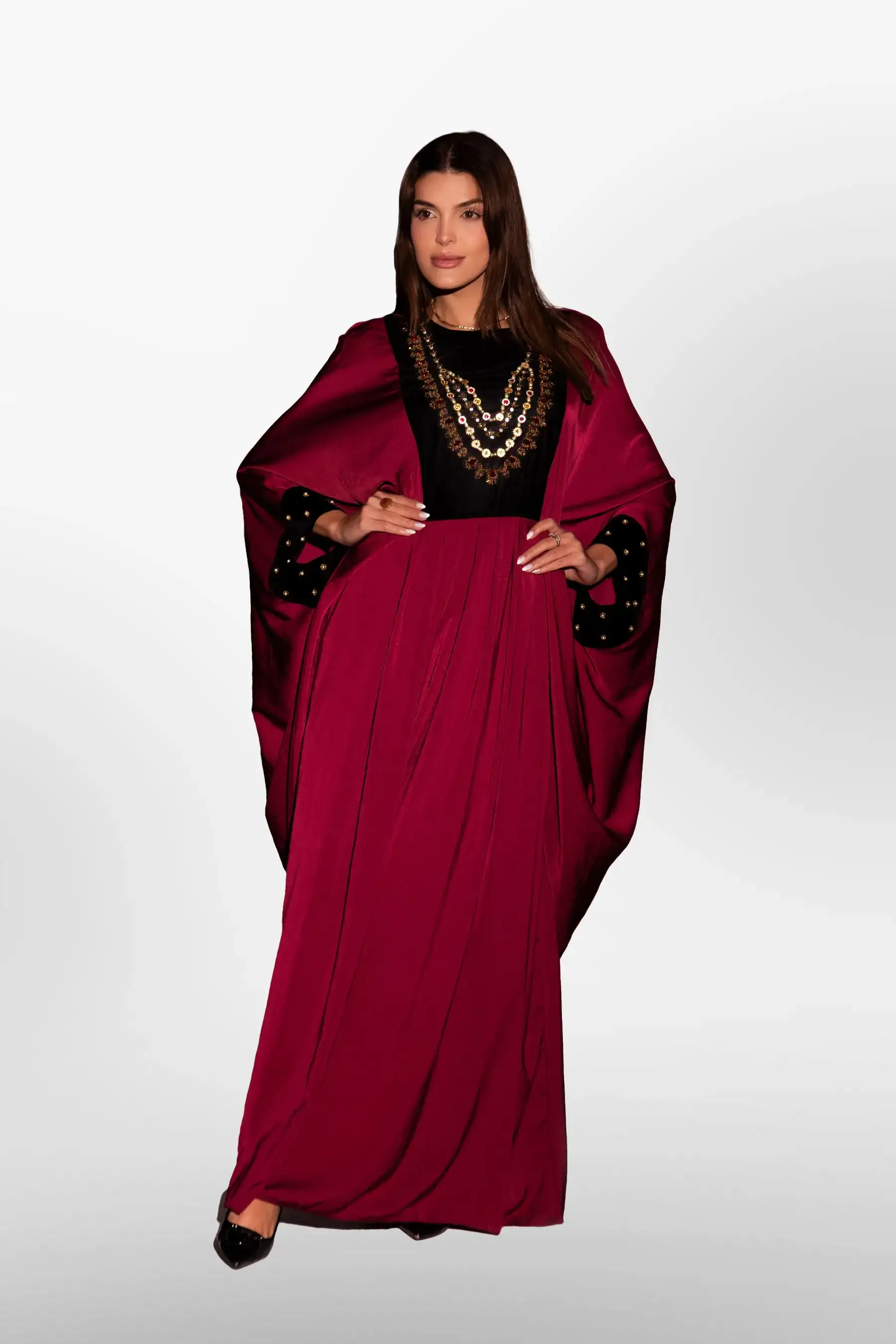Jewelry Abaya - Maroon