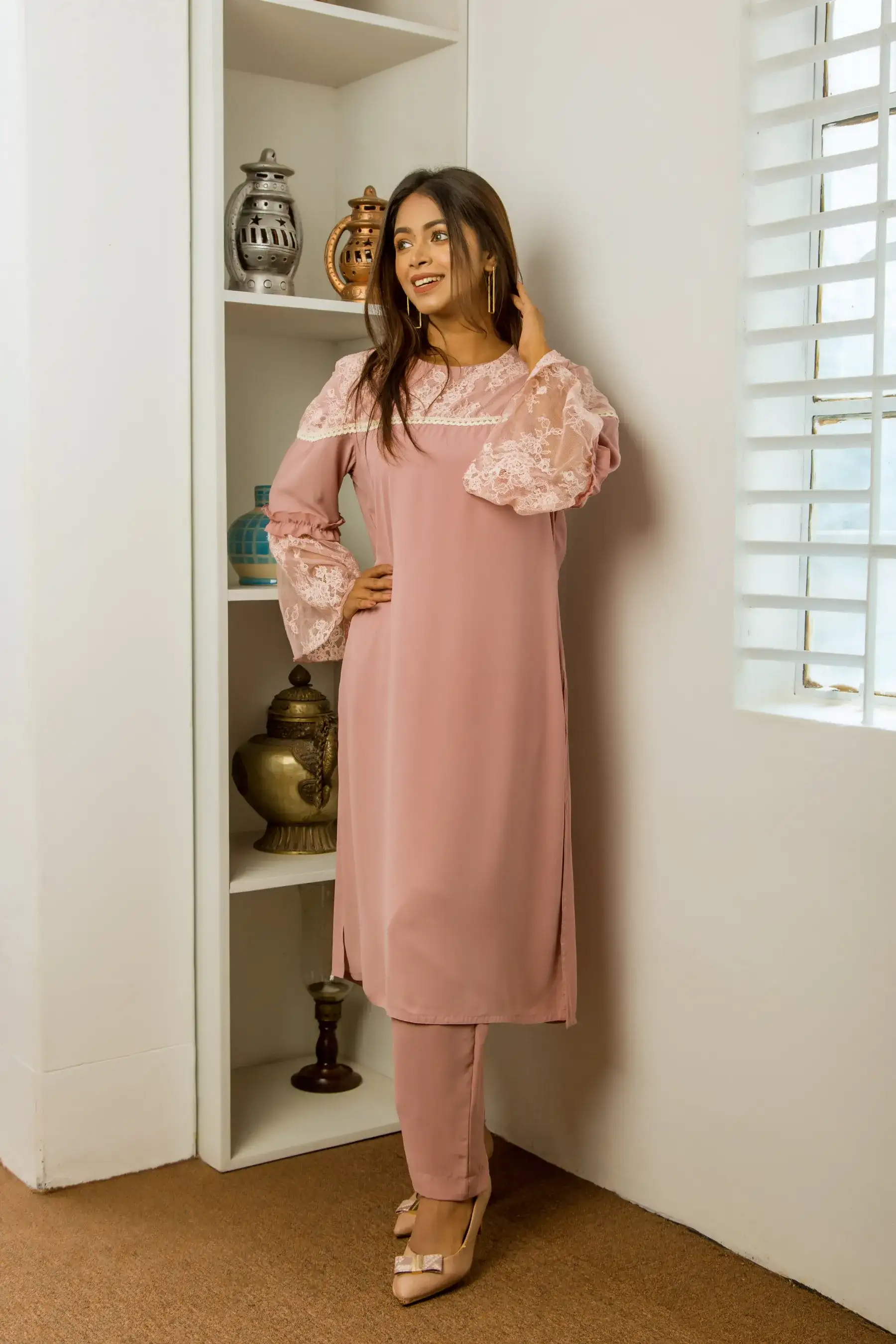 LACE CO-ORD SET- Dusty Pink