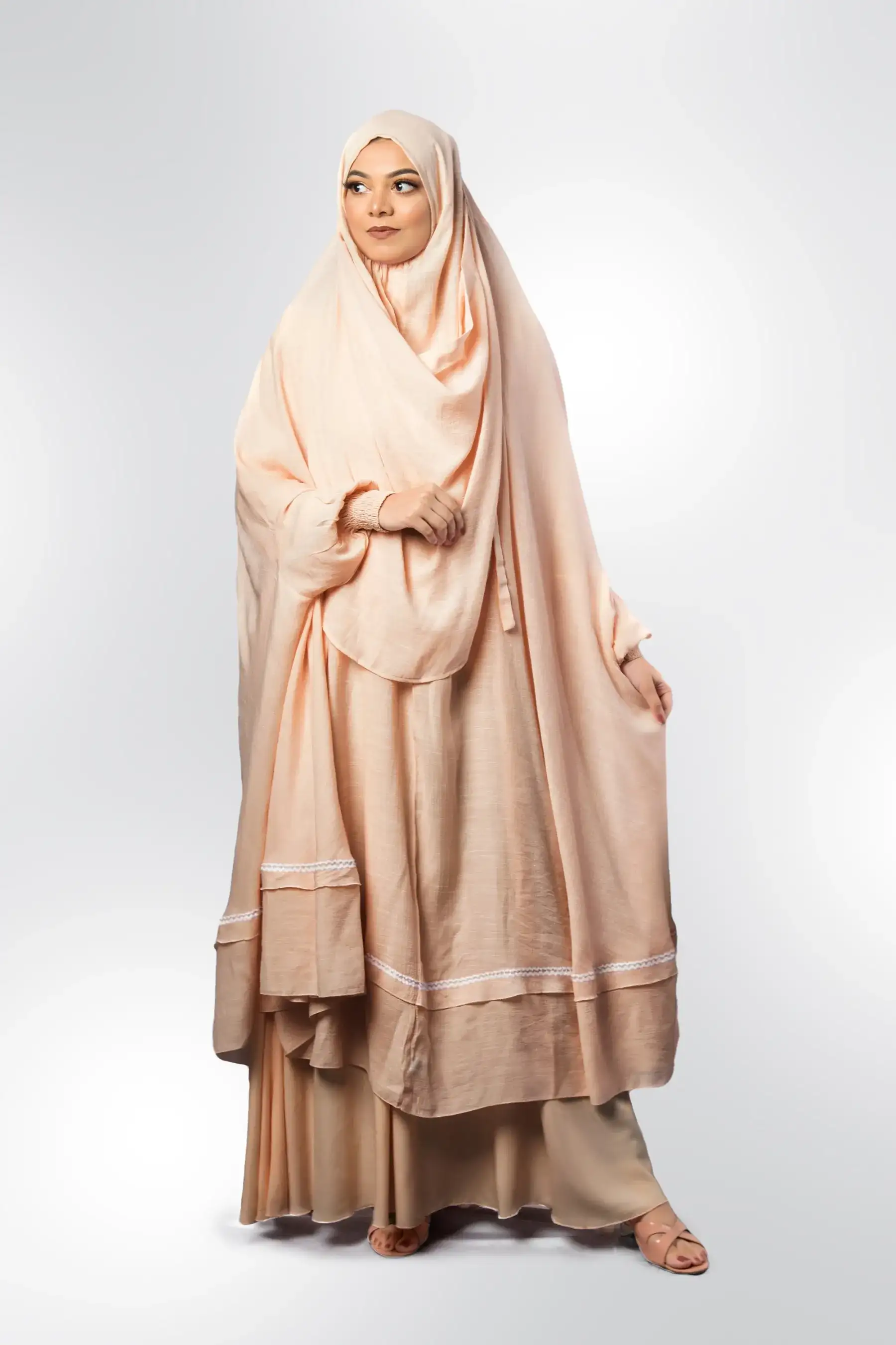 Lace Khimar - Peach