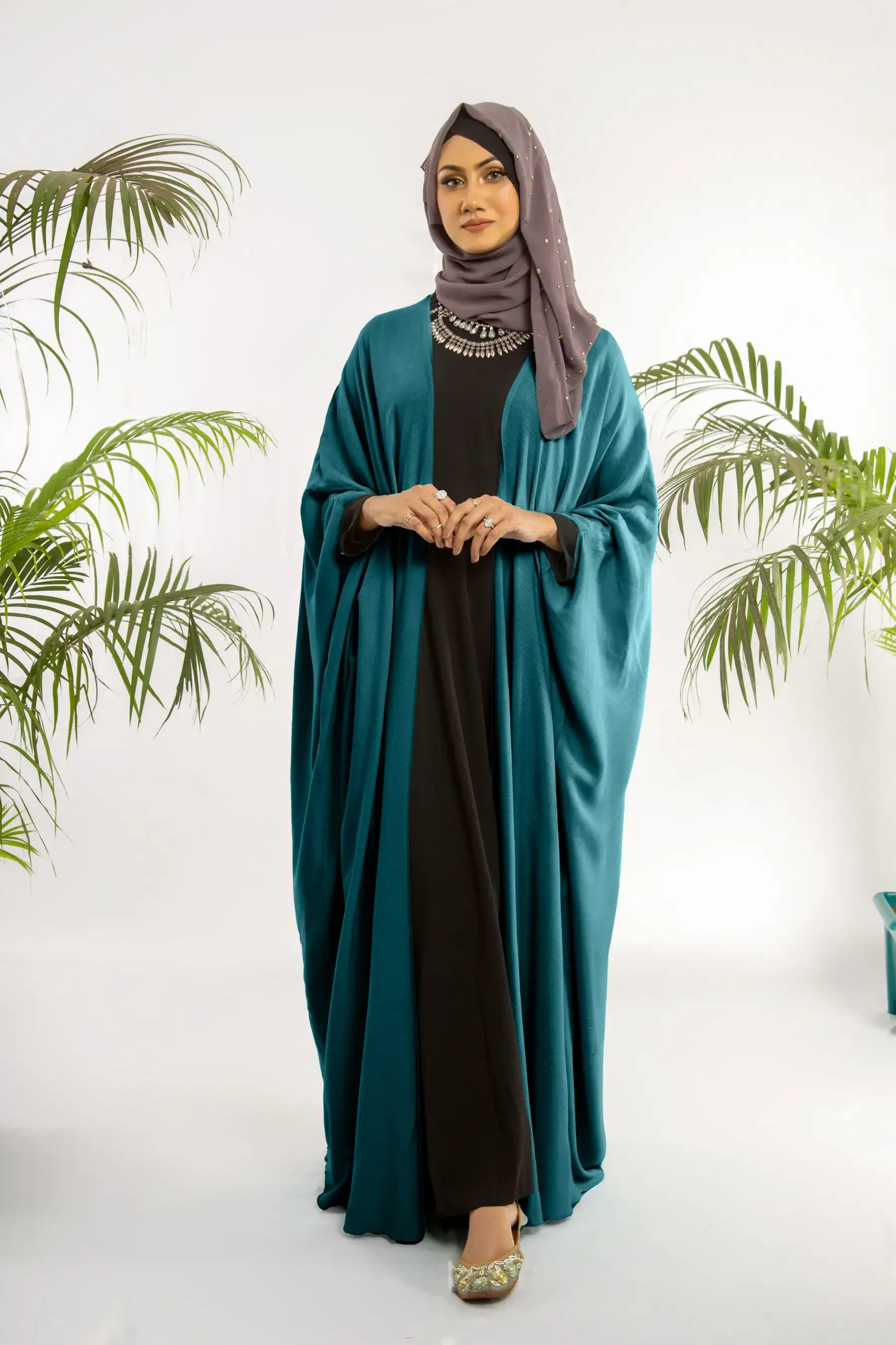 Cheese Cotton Knot Abaya - Slate Blue