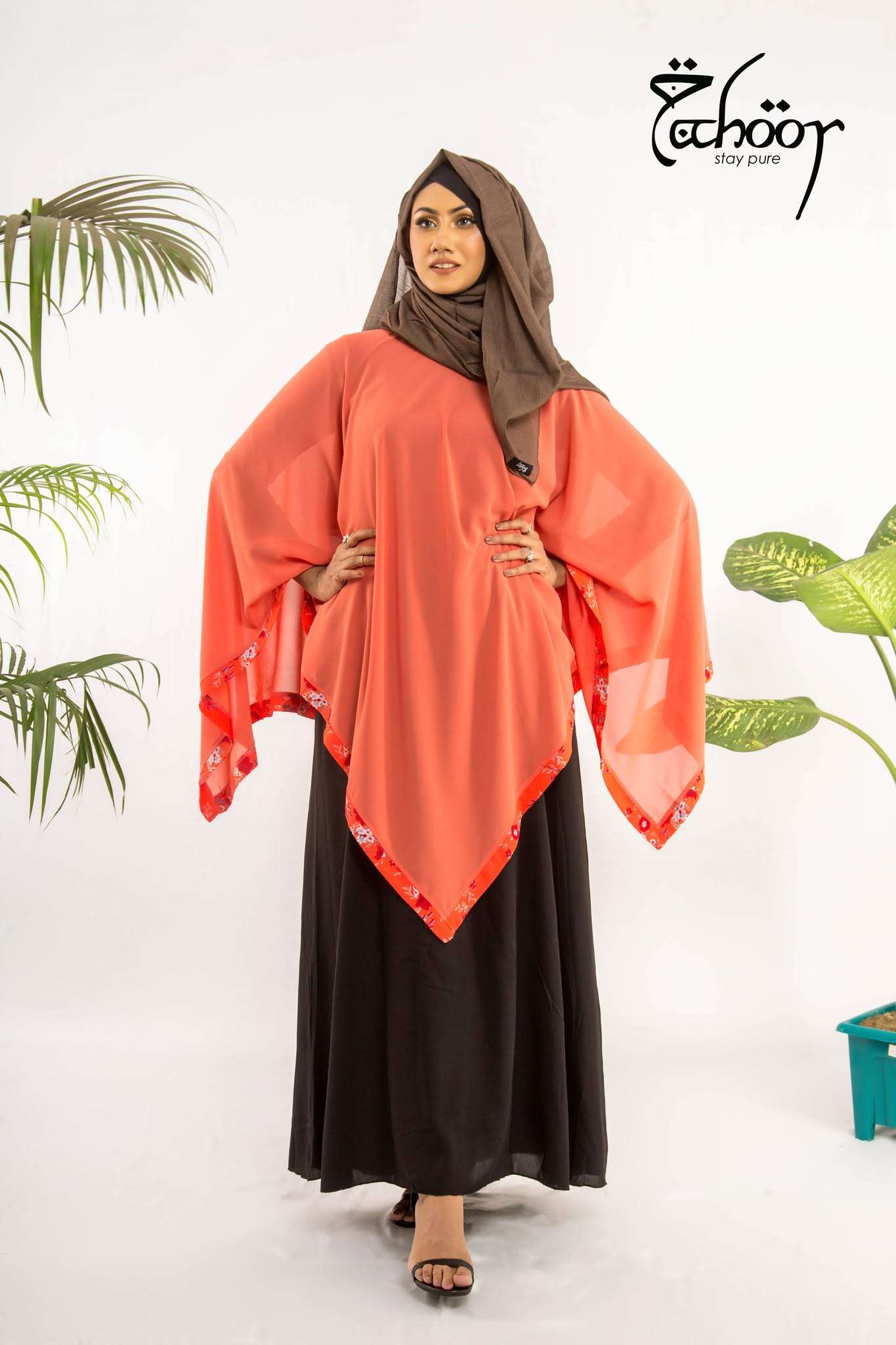 Print Poncho - Peach
