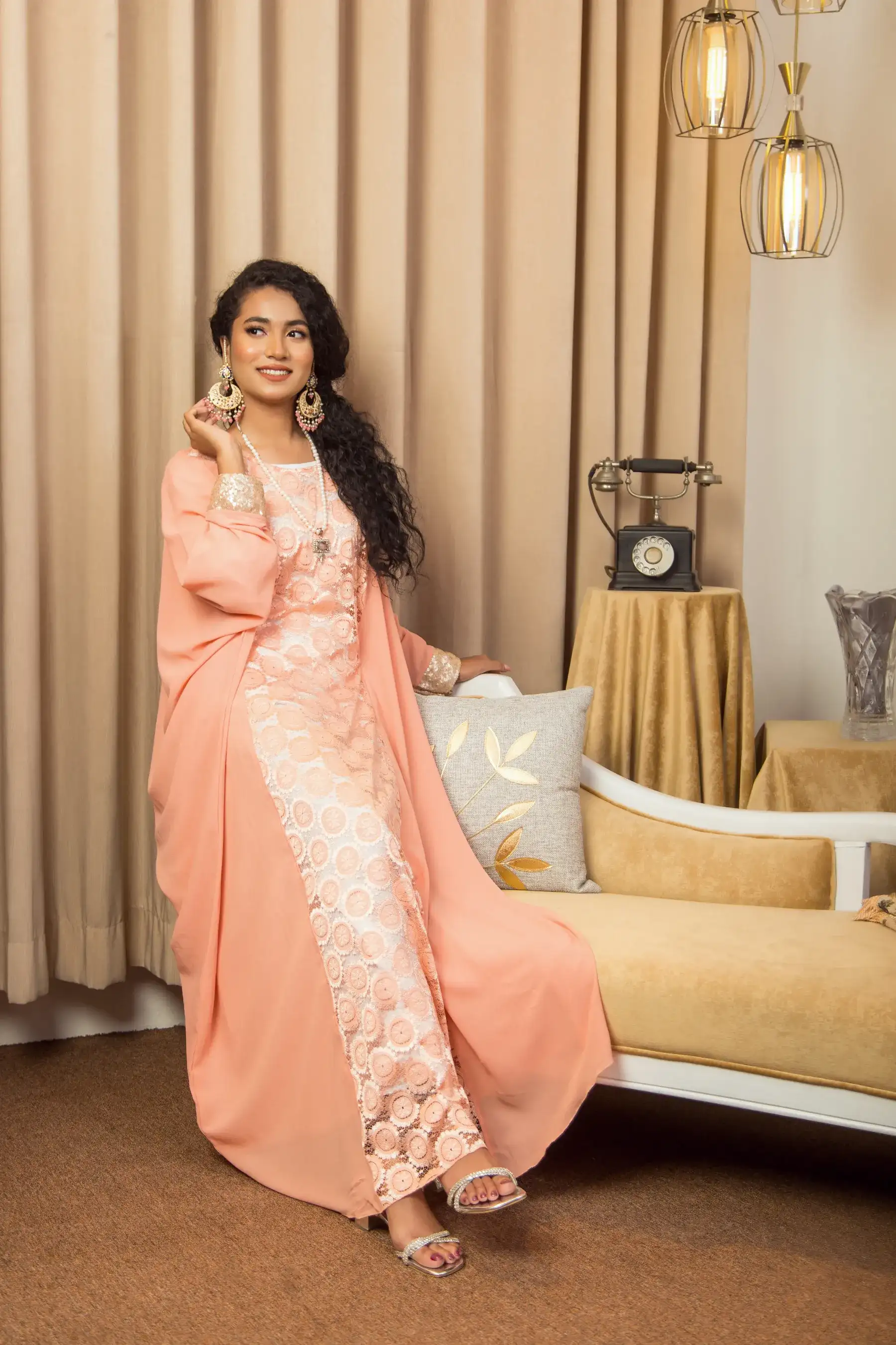 Lace Kaftan - Peach