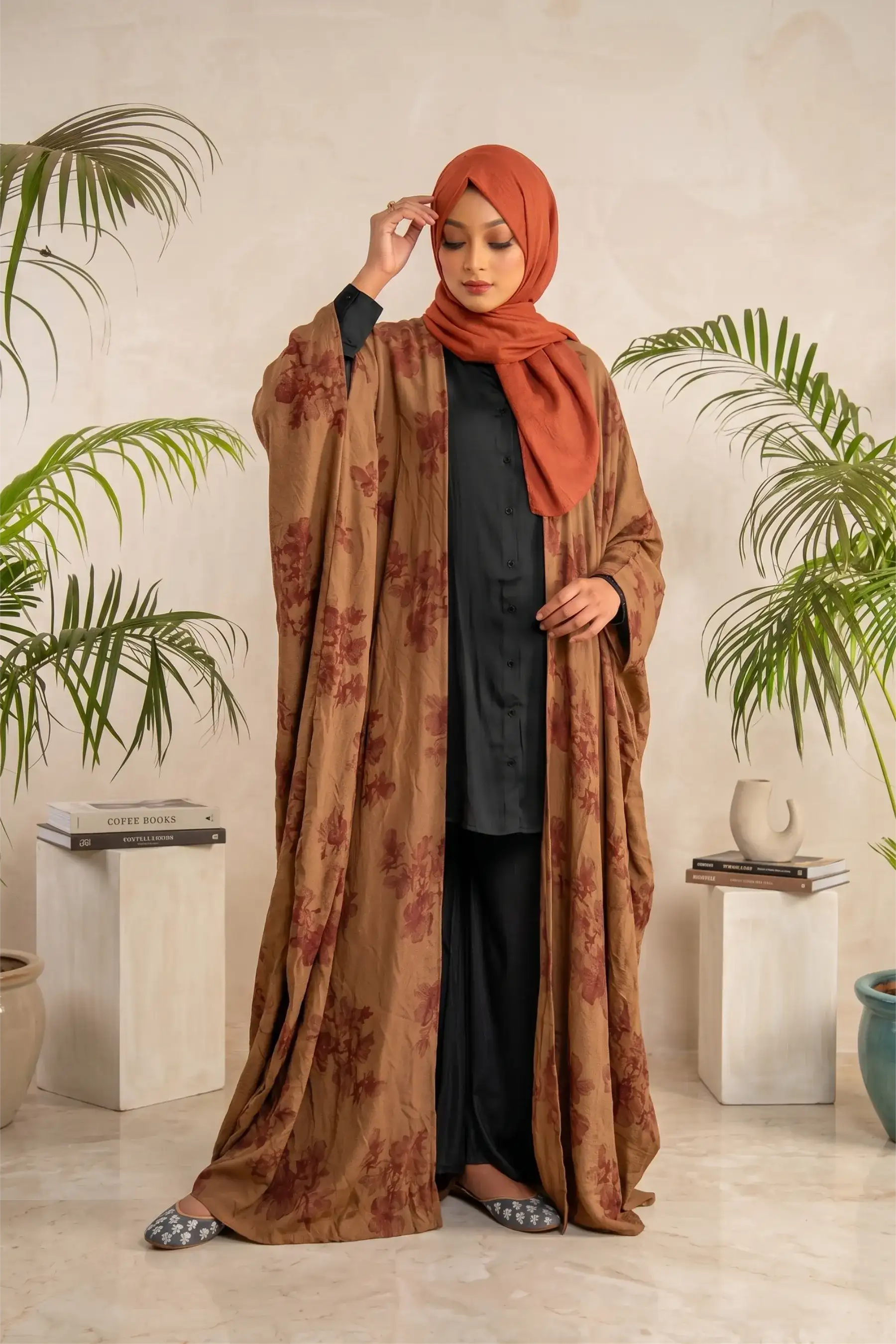Print Knot Abaya - Rust