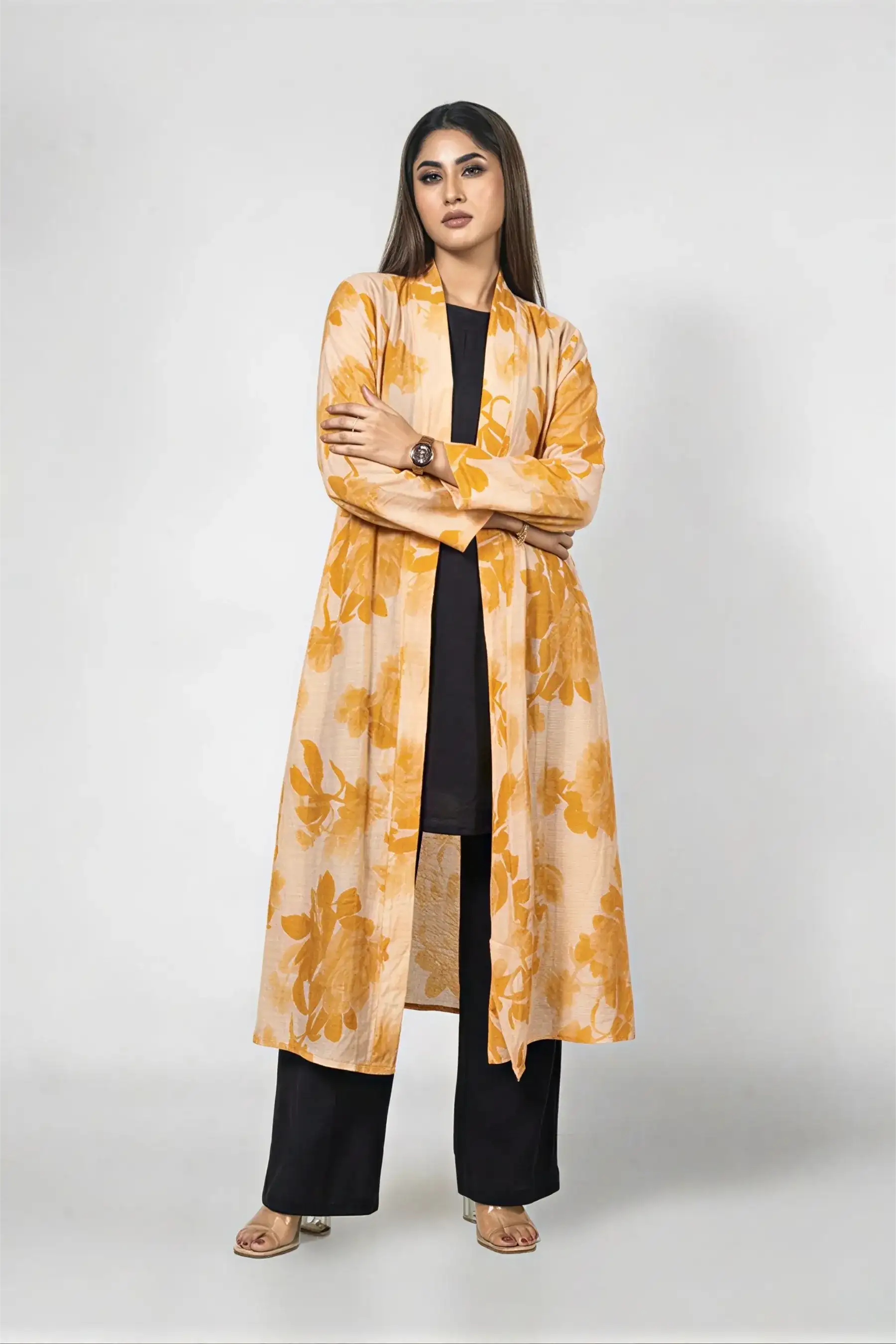 FLORAL Border Shrug - Canary