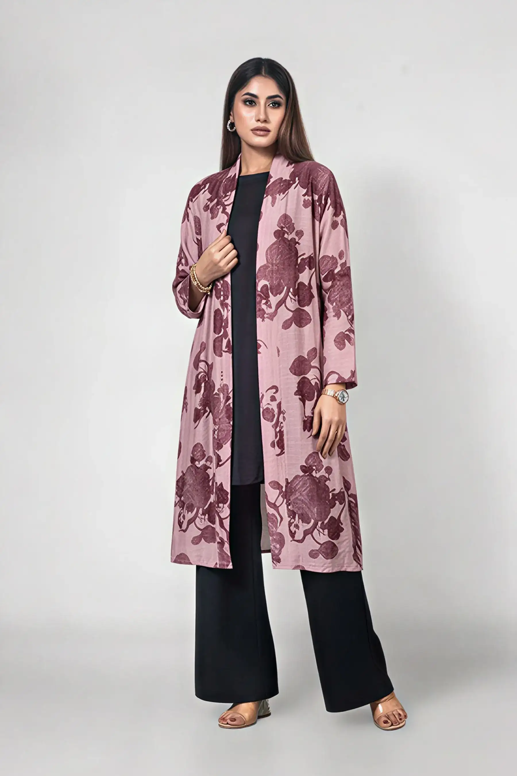 FLORAL Border Shrug - MAUVE