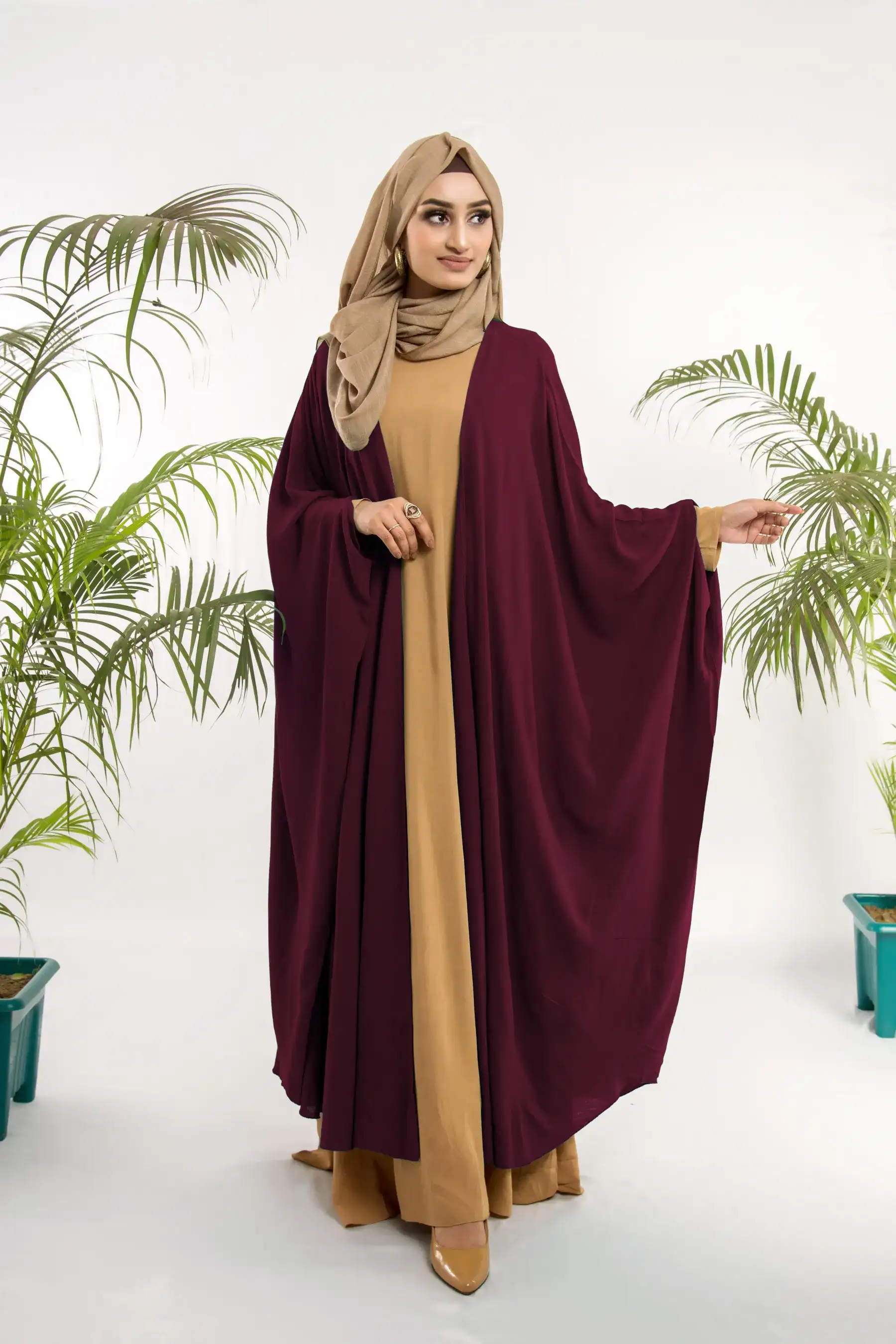 Cheese Cotton Knot Abaya - Plum