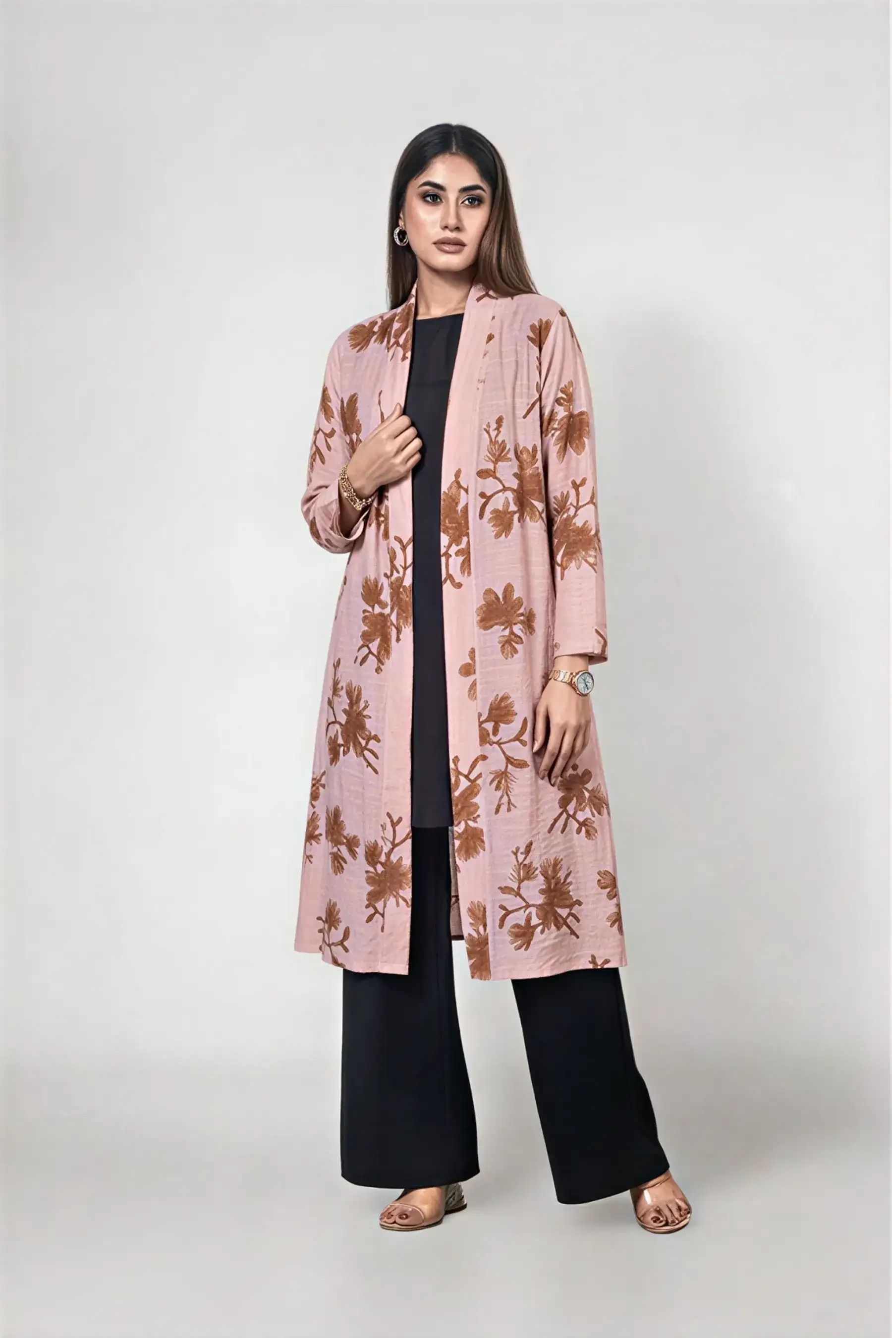 FLORAL Border Shrug - PINK