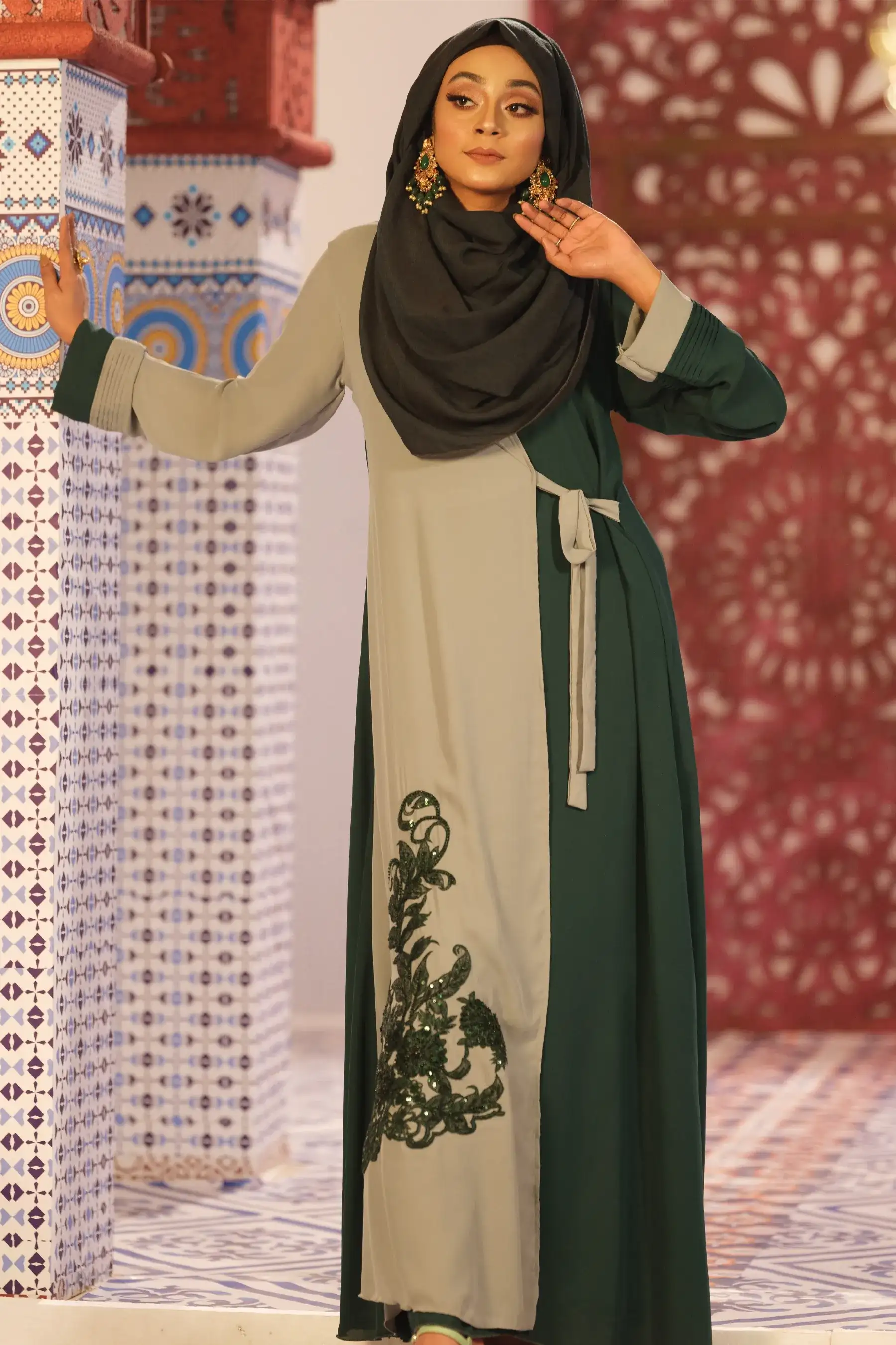 Robe Abaya Duo chrome -Green