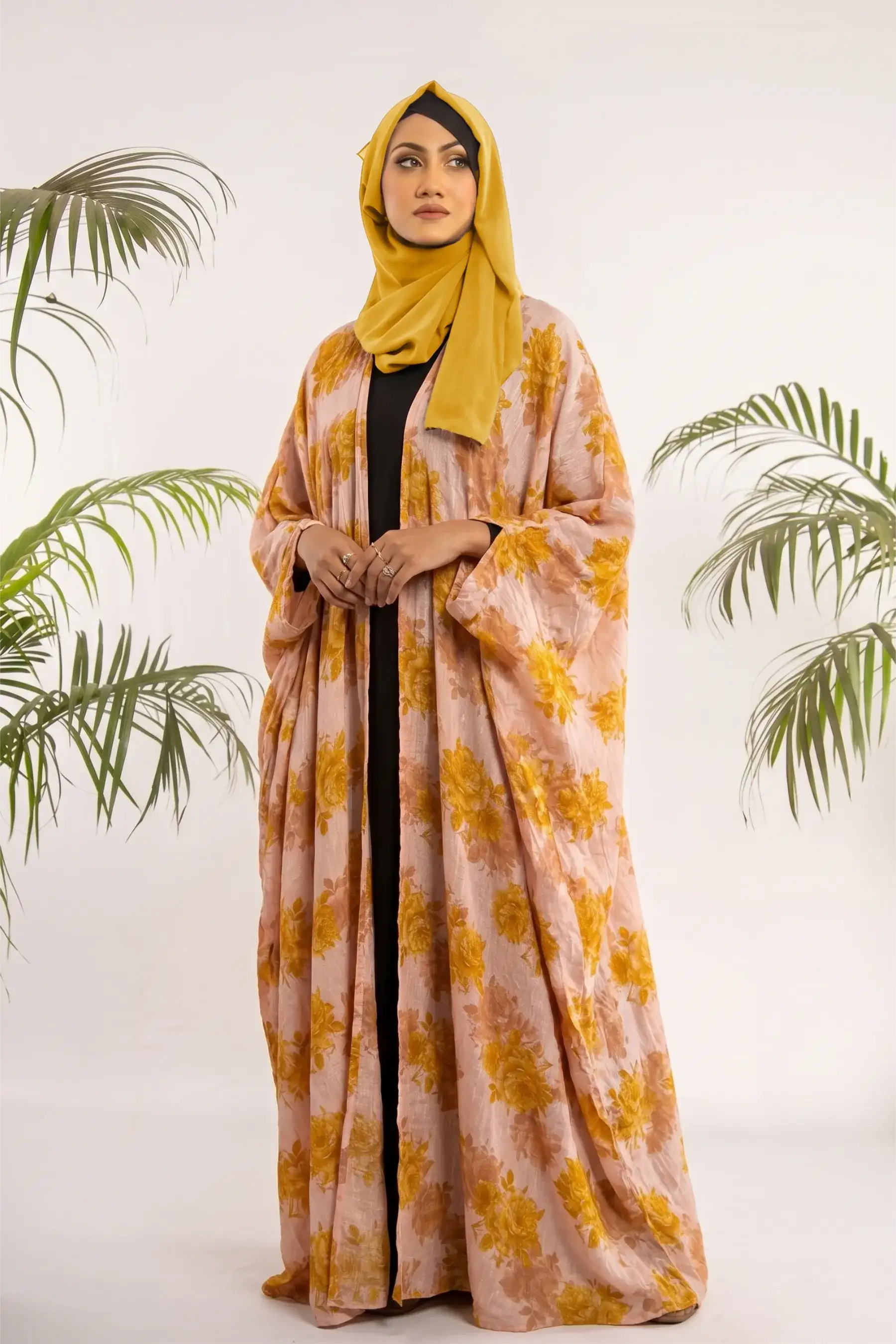 Print Knot Abaya - Canary