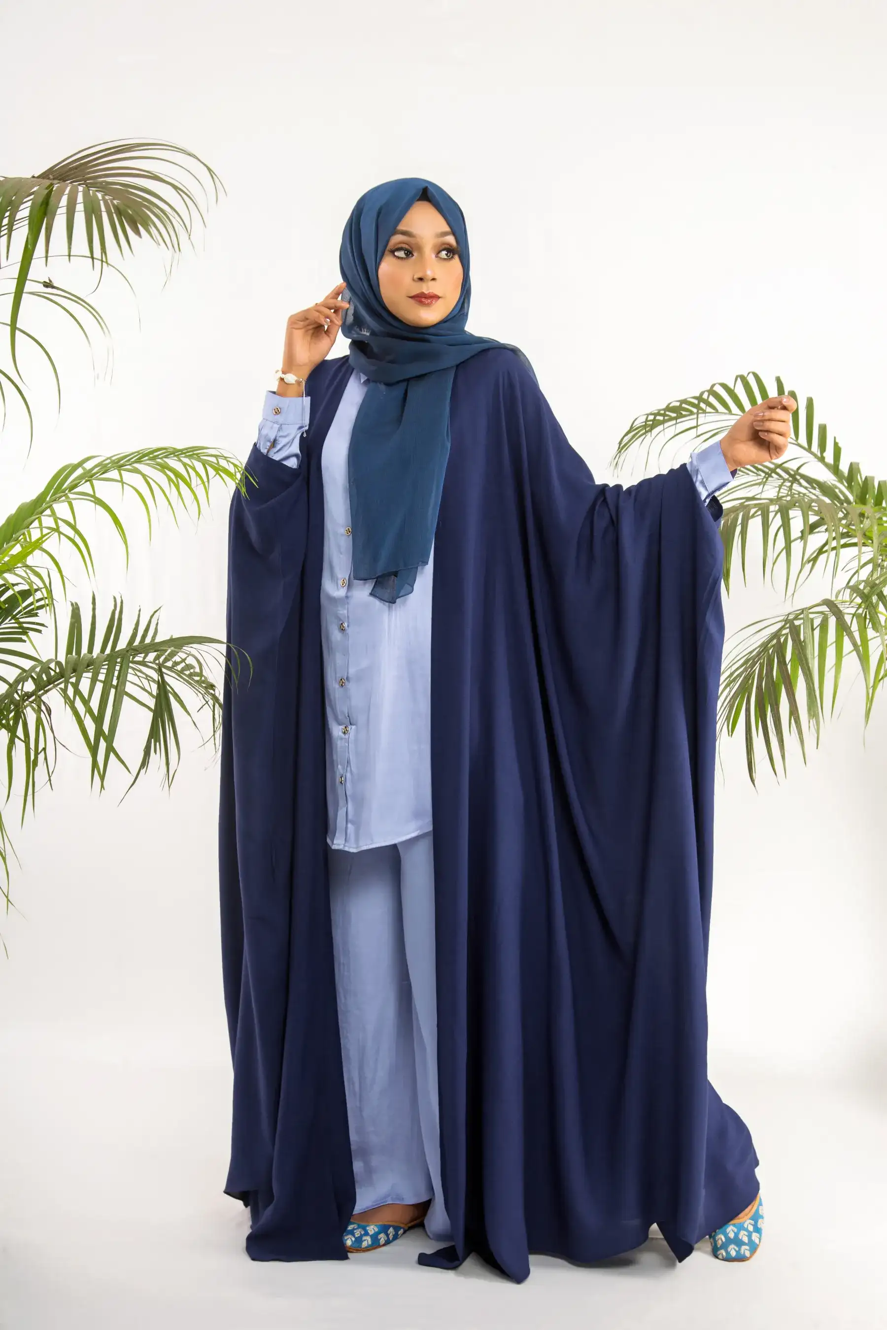 Cheese Cotton Knot Abaya - Navy