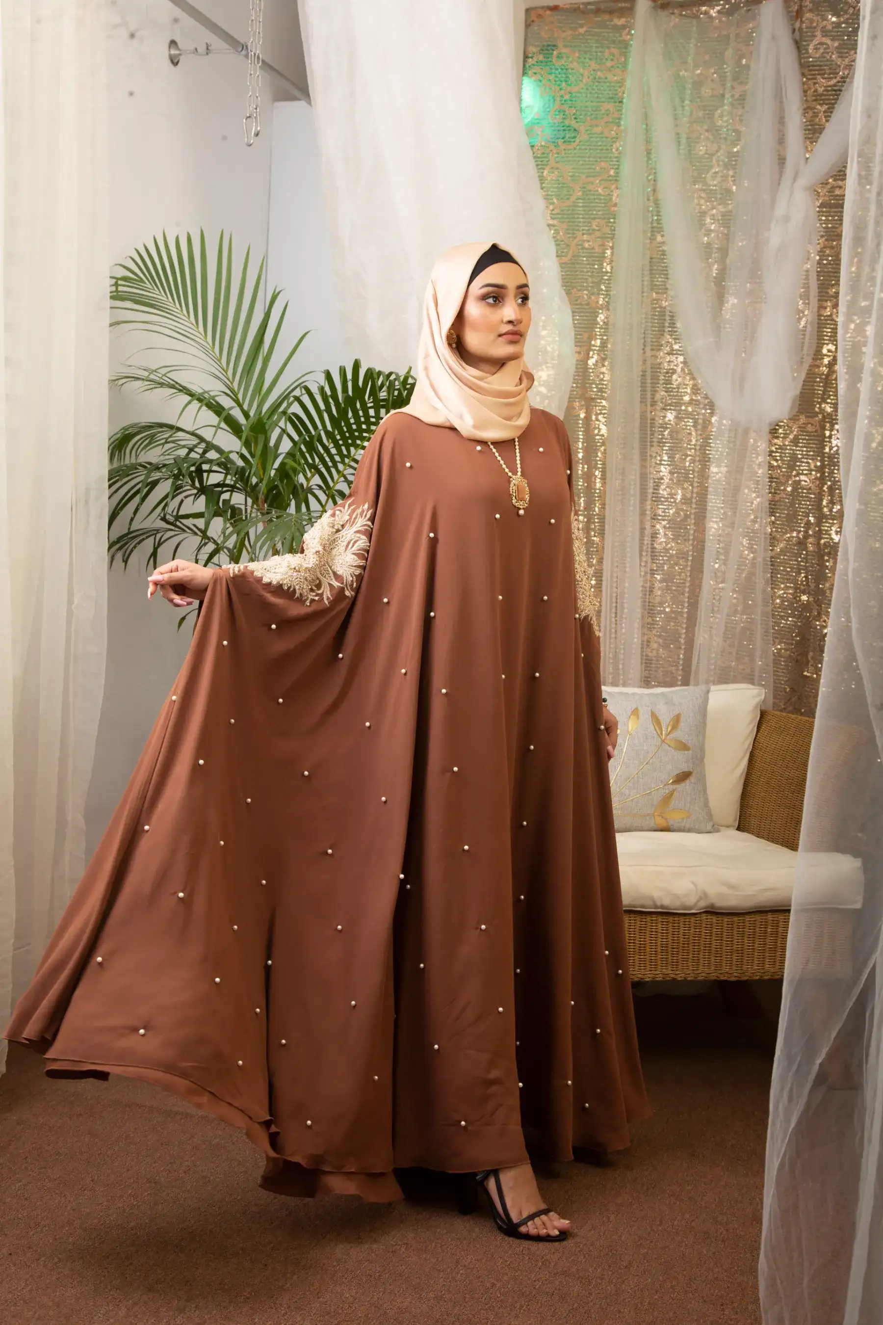 Pearl cape gown - Coffee