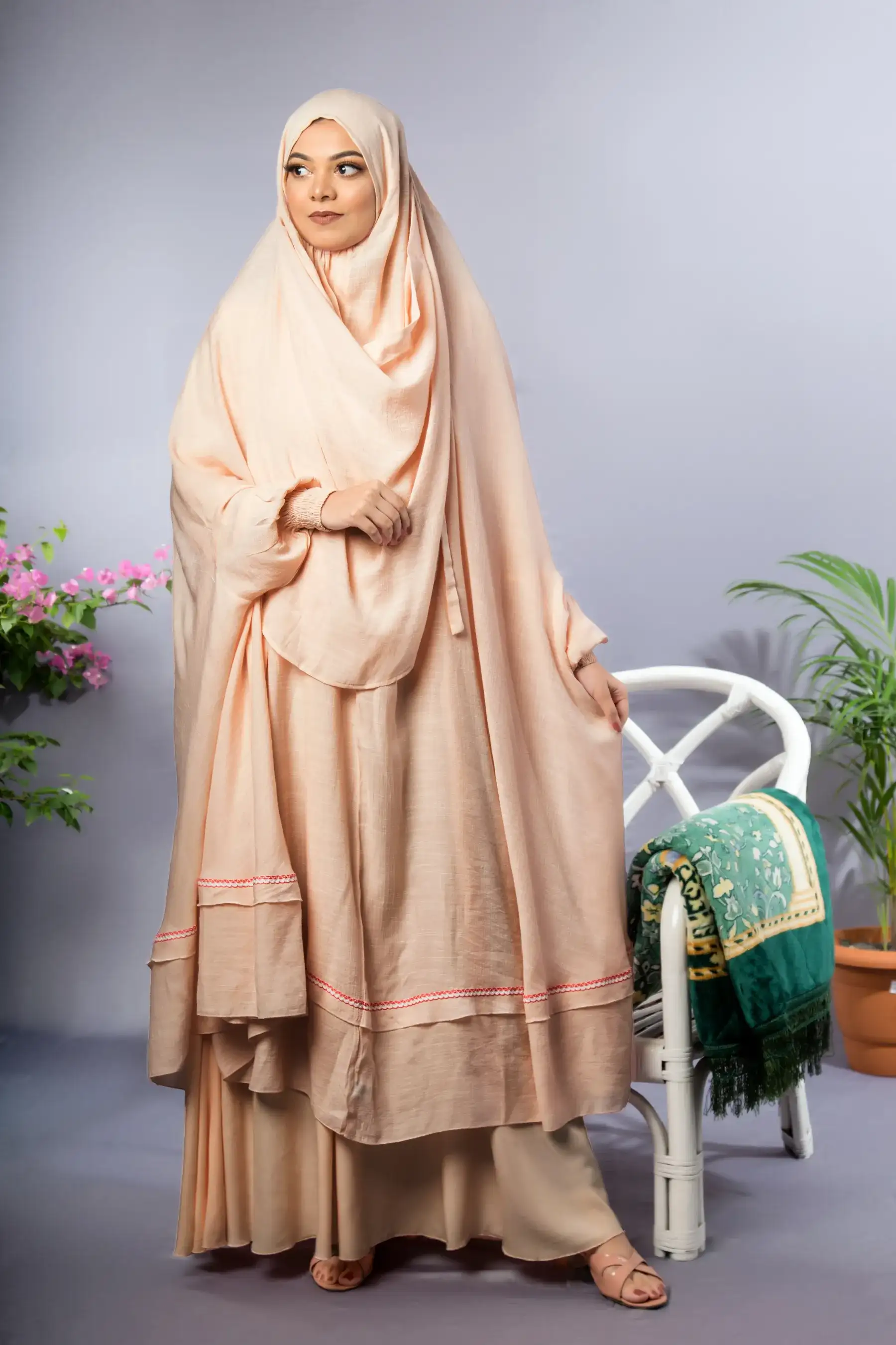 Lace Khimar - Peach
