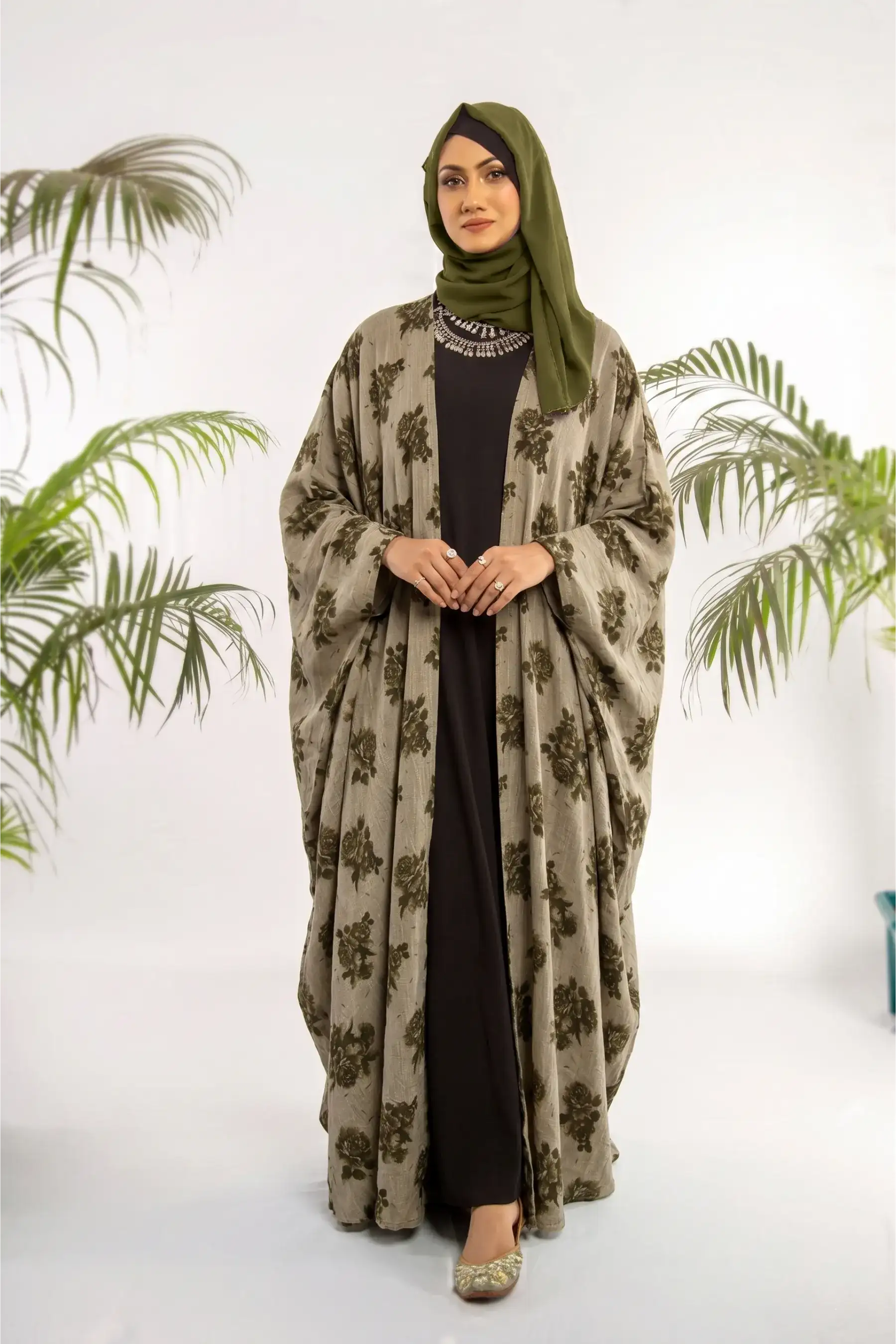 Print Knot Abaya - Olive