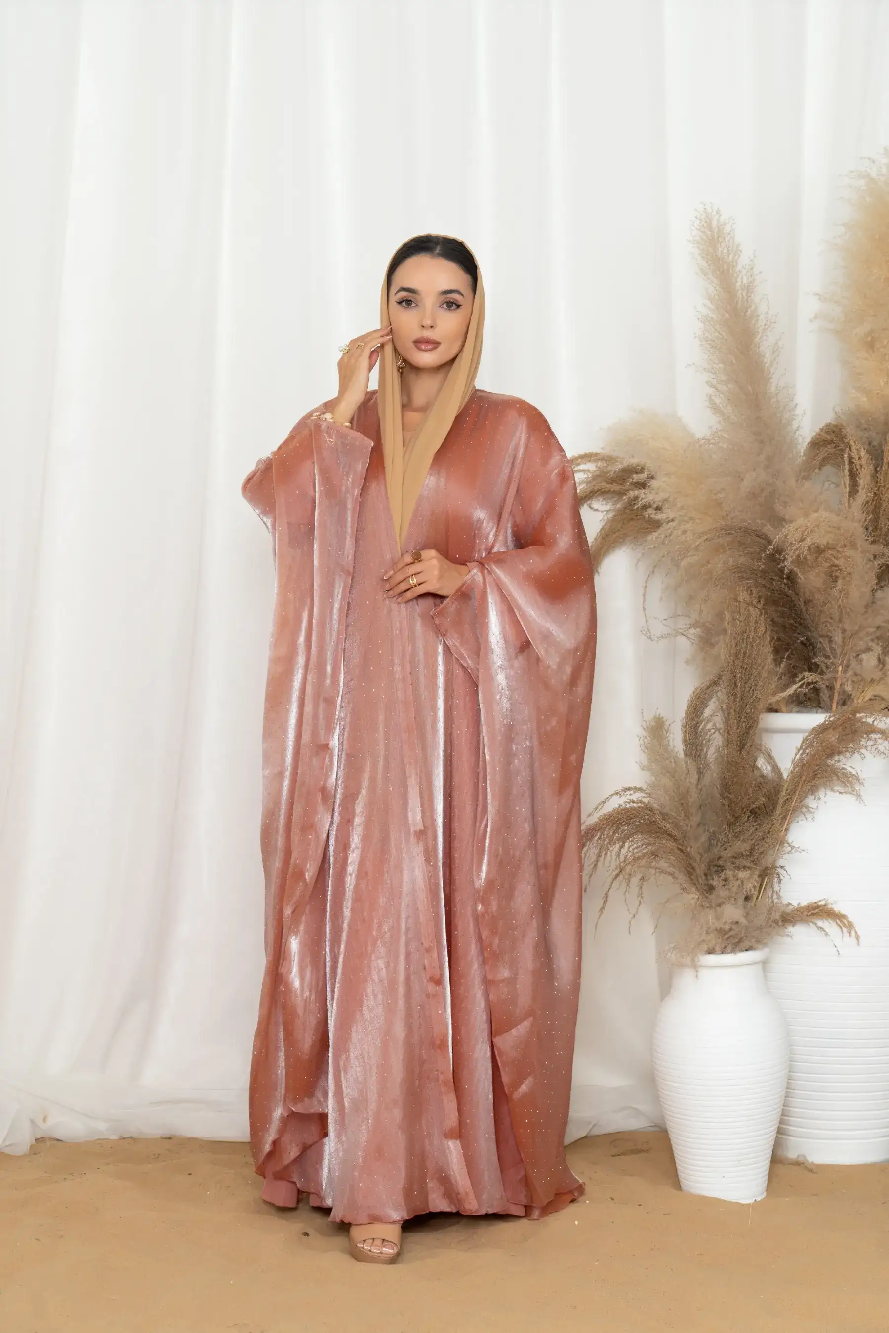 Glitzy Knot Abaya Set-Rosewood