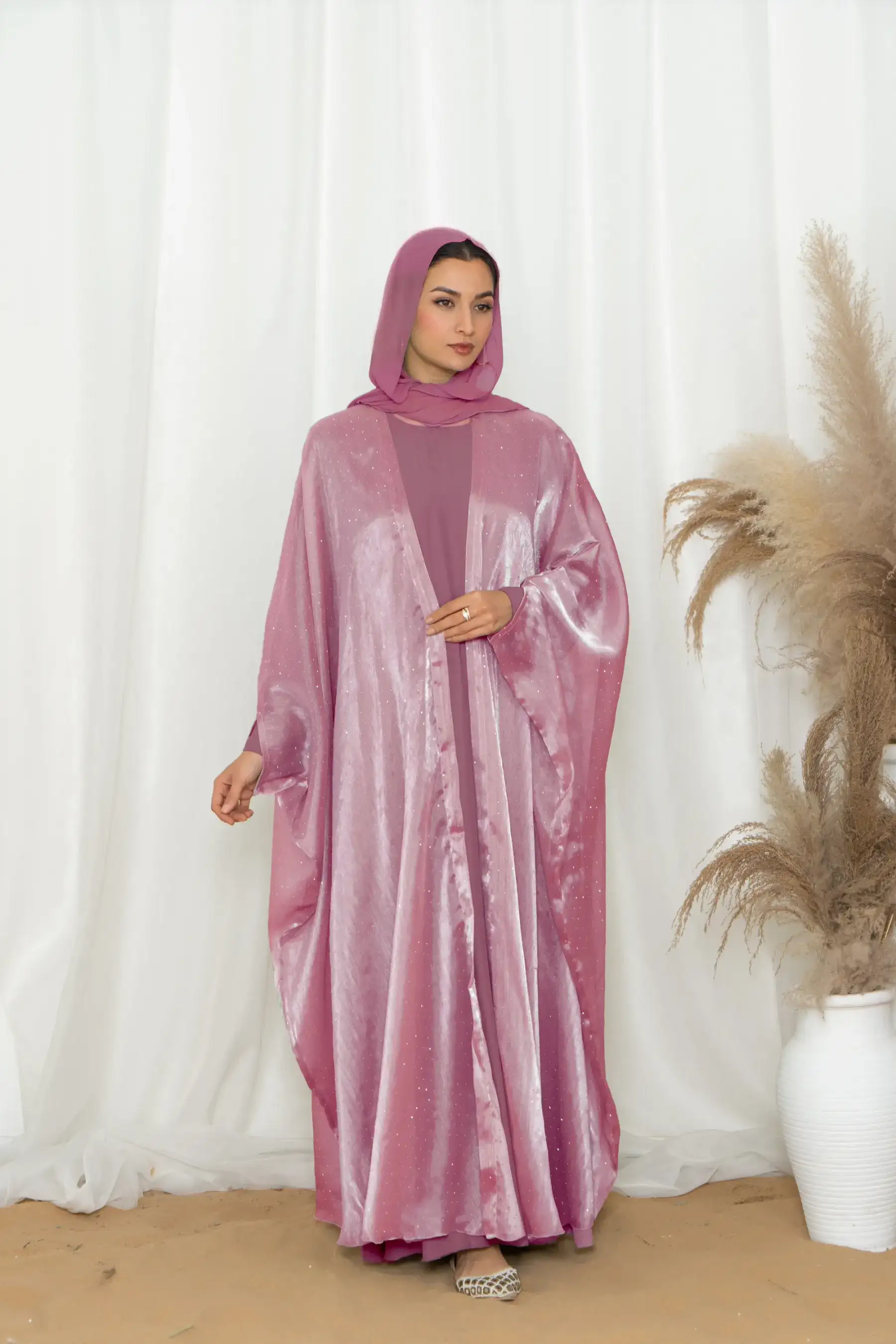 Glitzy Knot Abaya Set - Pink