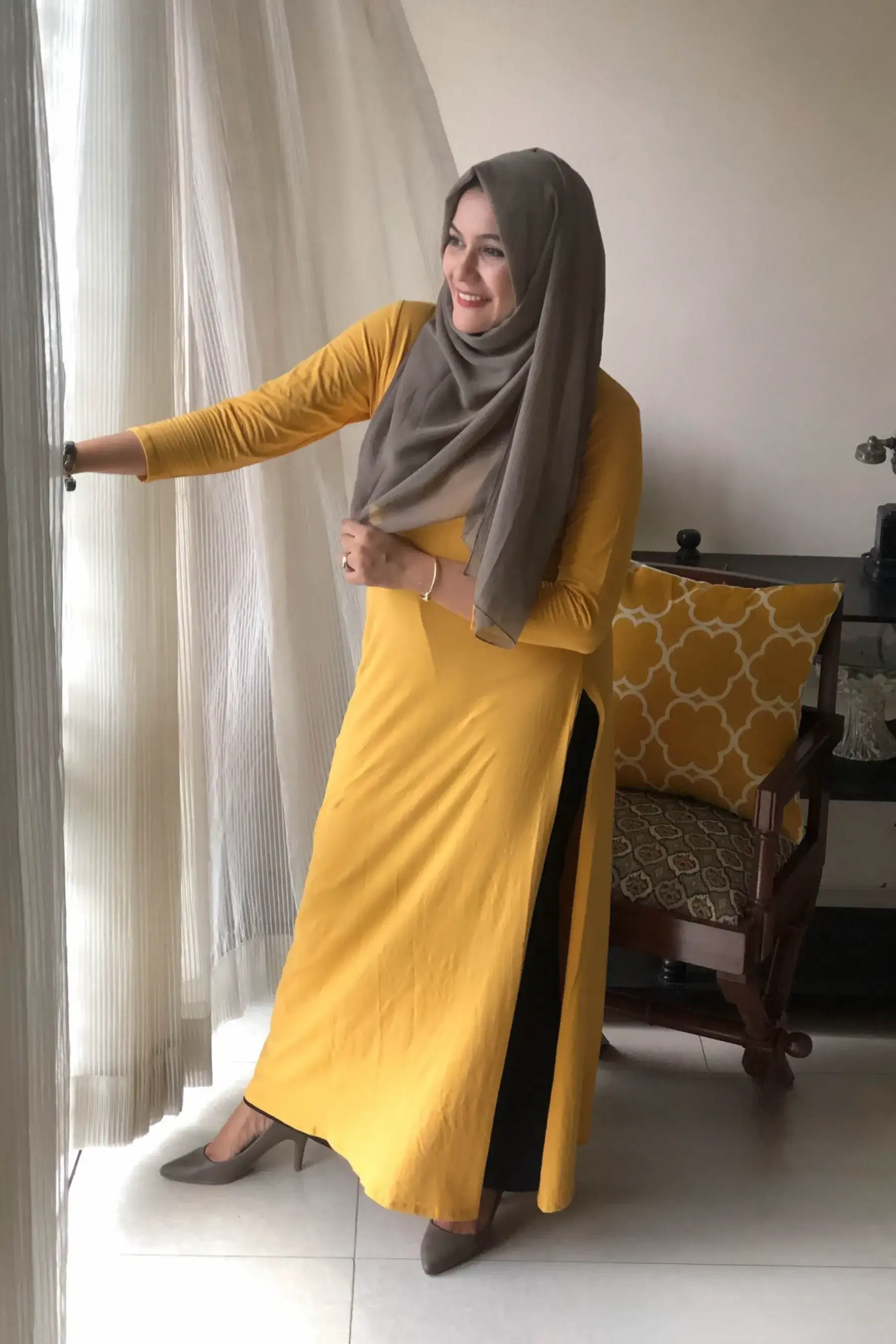 Asymmetric Jersey kurti - YELLOW