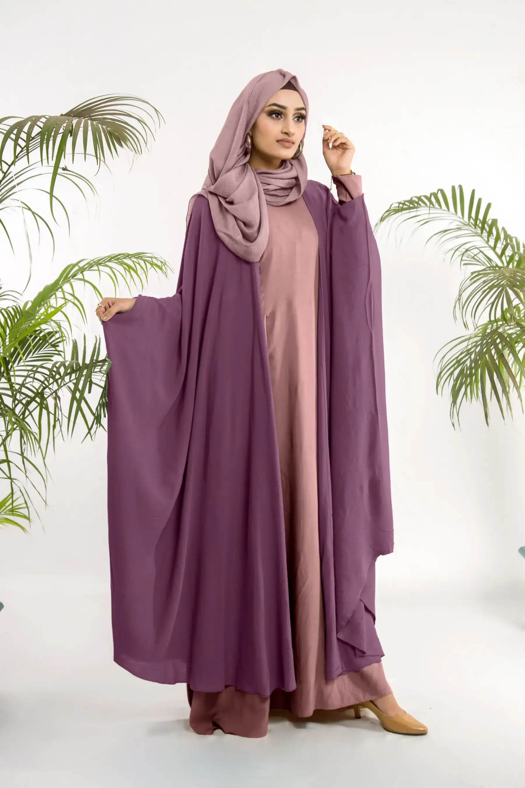 Cheese Cotton Knot Abaya - Pale mauve