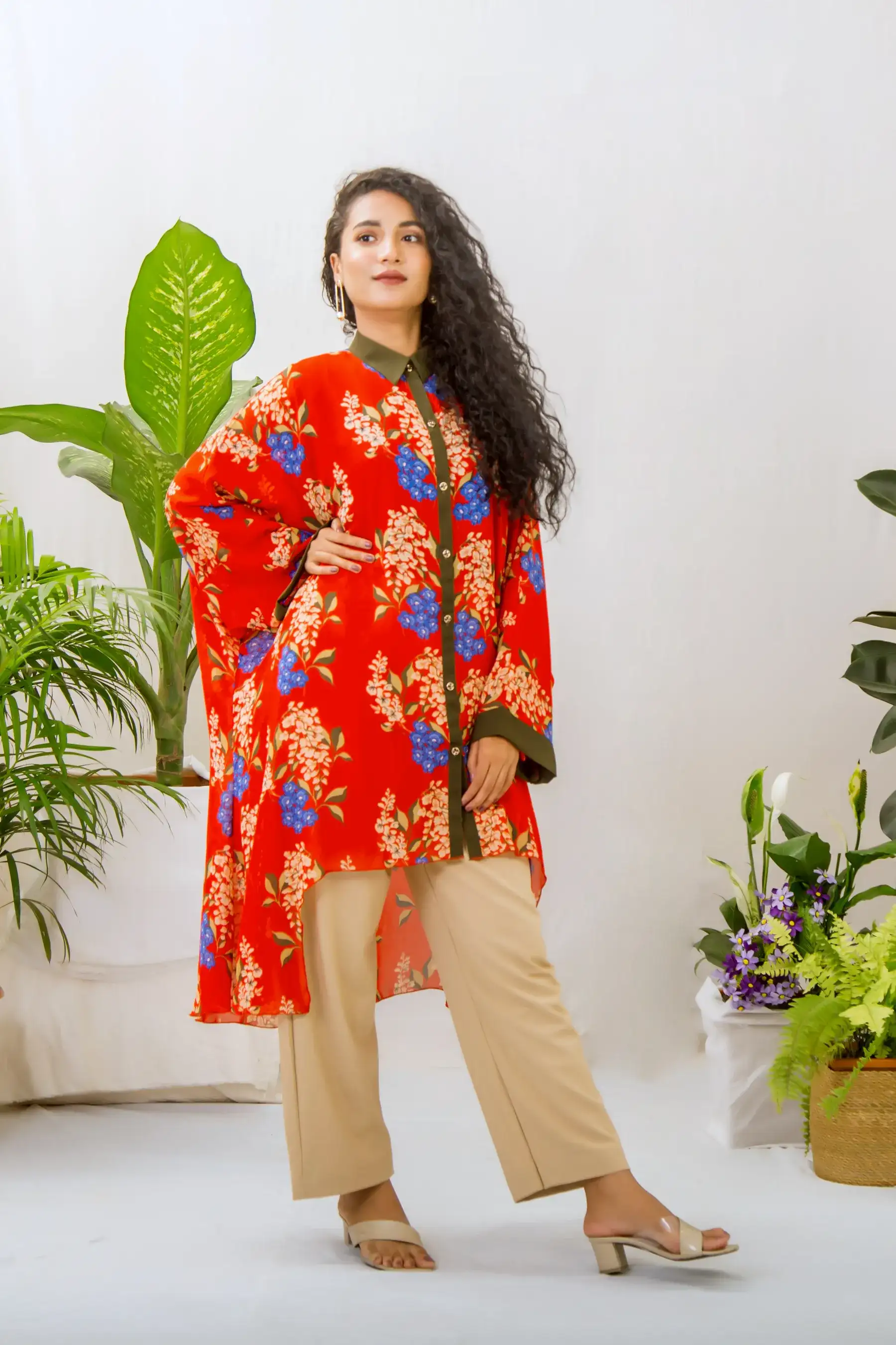 Hawaiian High Low Shirt - RED