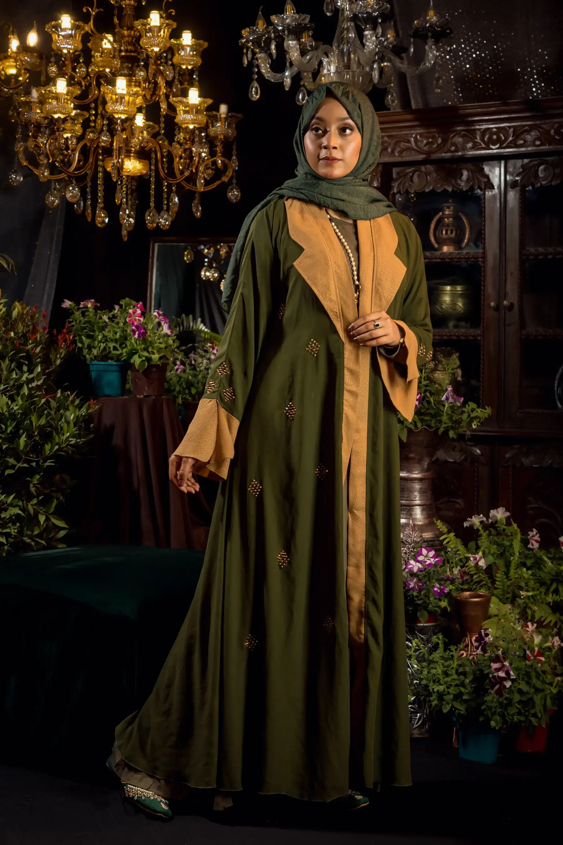 COLLARED BEADSY KIMONO-OLIVE