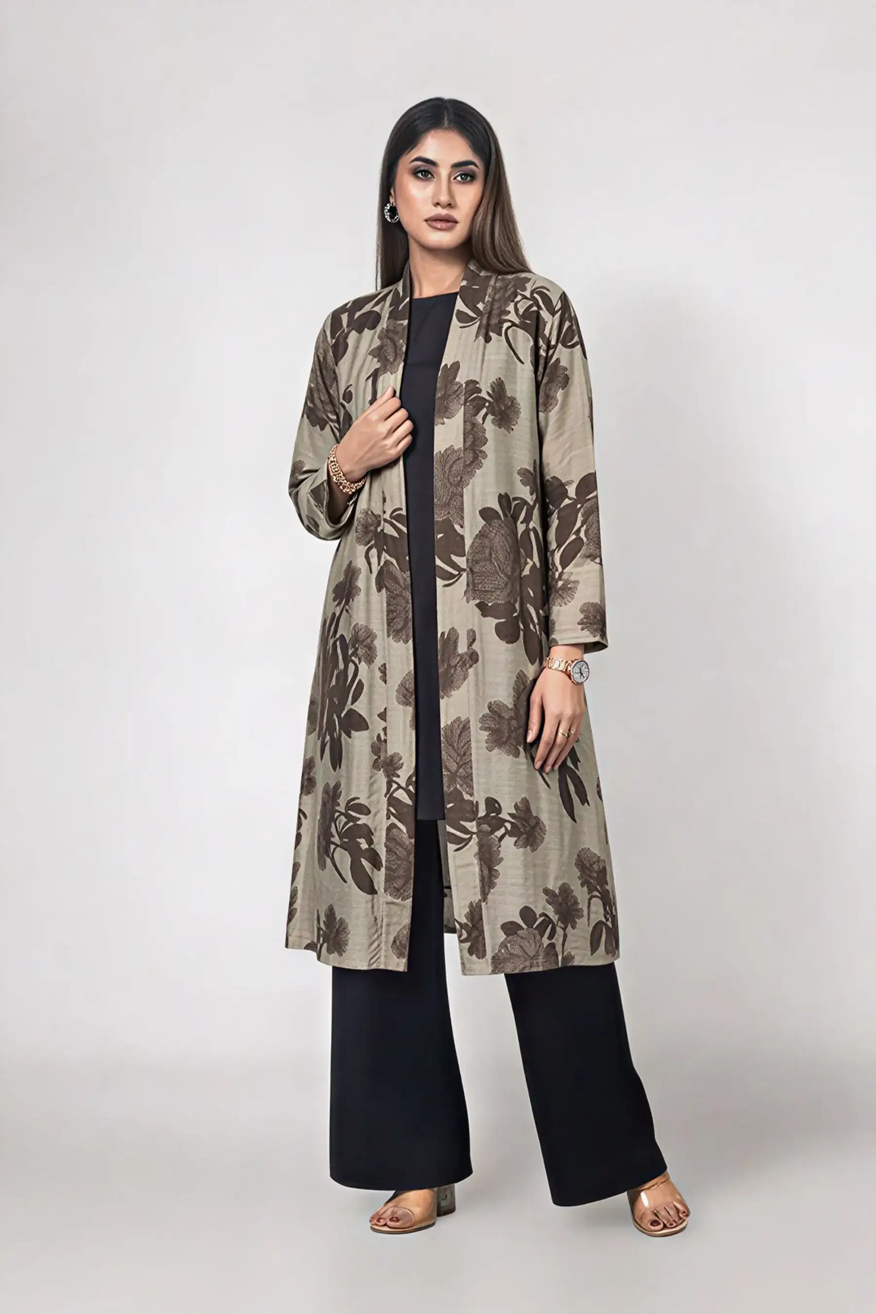 FLORAL Border Shrug - OLIVE