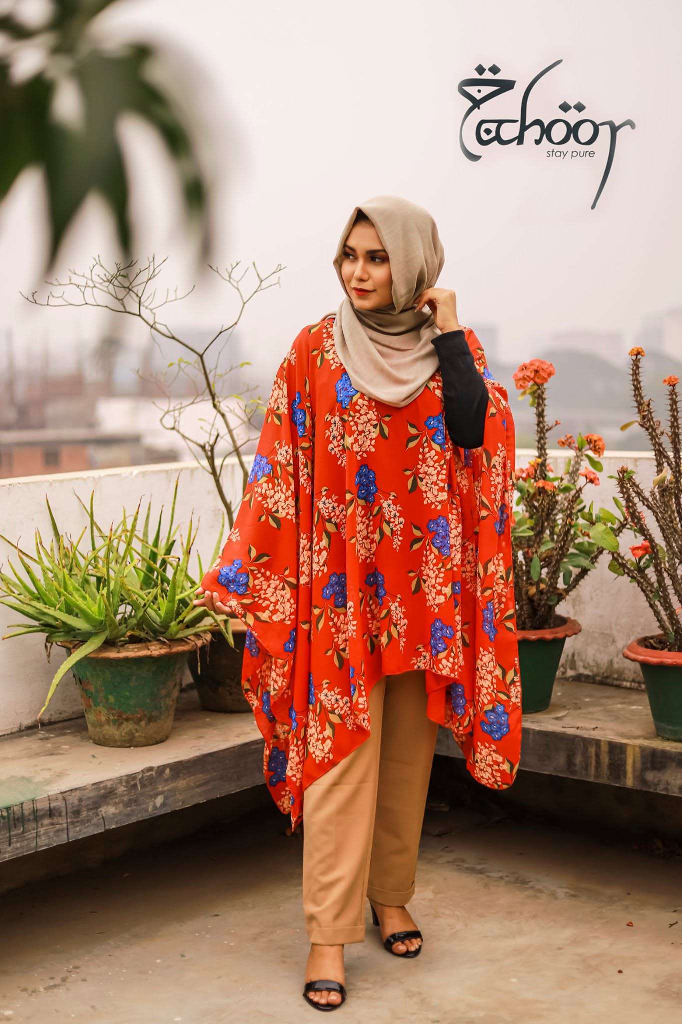 Print Poncho - RED